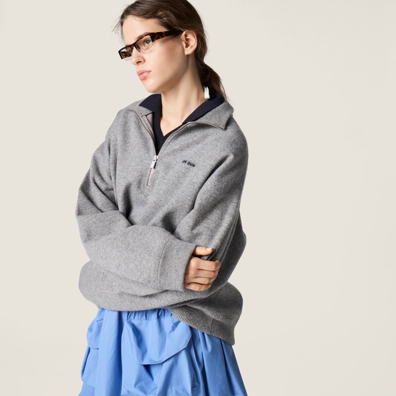 Cashmere and jersey zipper sweater