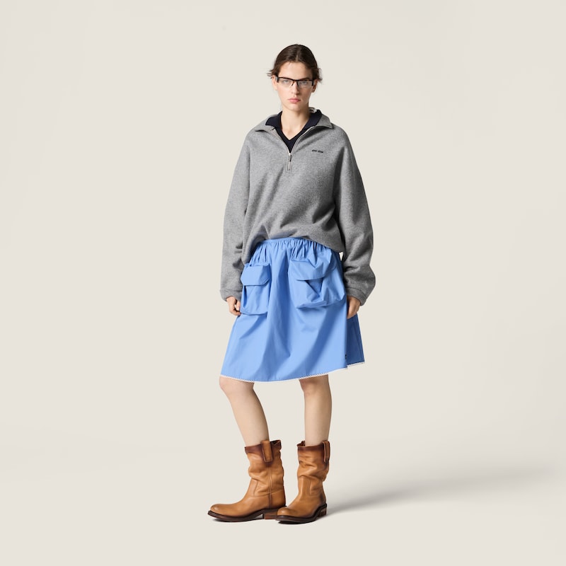 Cashmere and jersey zipper sweater