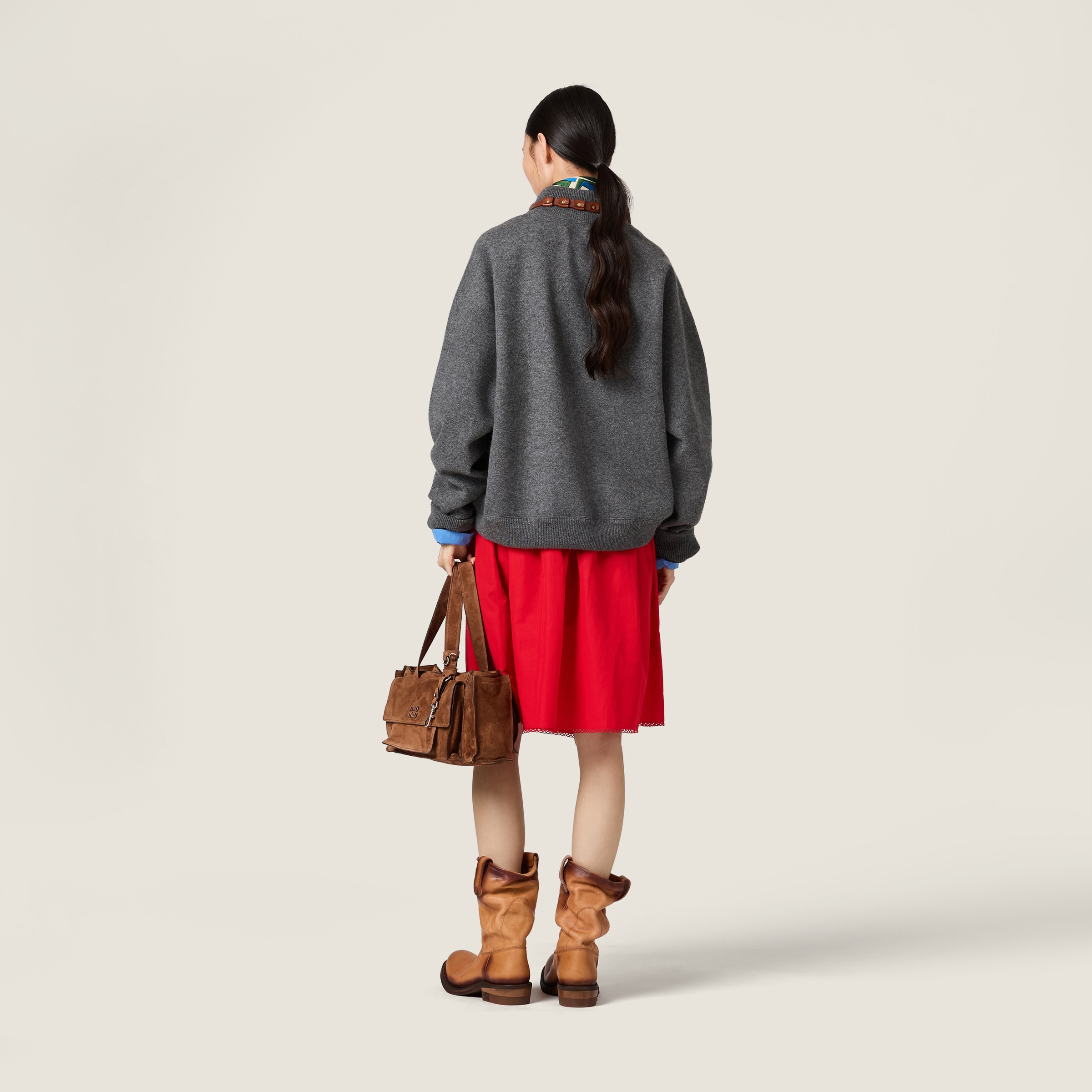 Slate Gray Cashmere And Jersey Zipper Sweater | Miu Miu - United