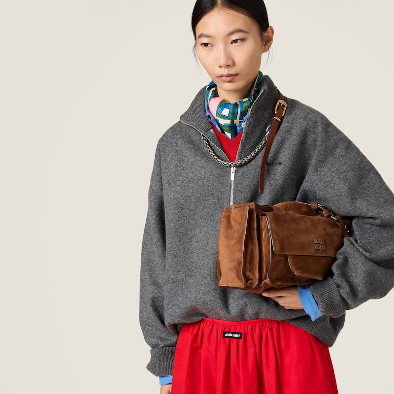 Cashmere and jersey zipper sweater