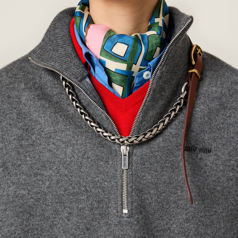 Cashmere and jersey zipper sweater