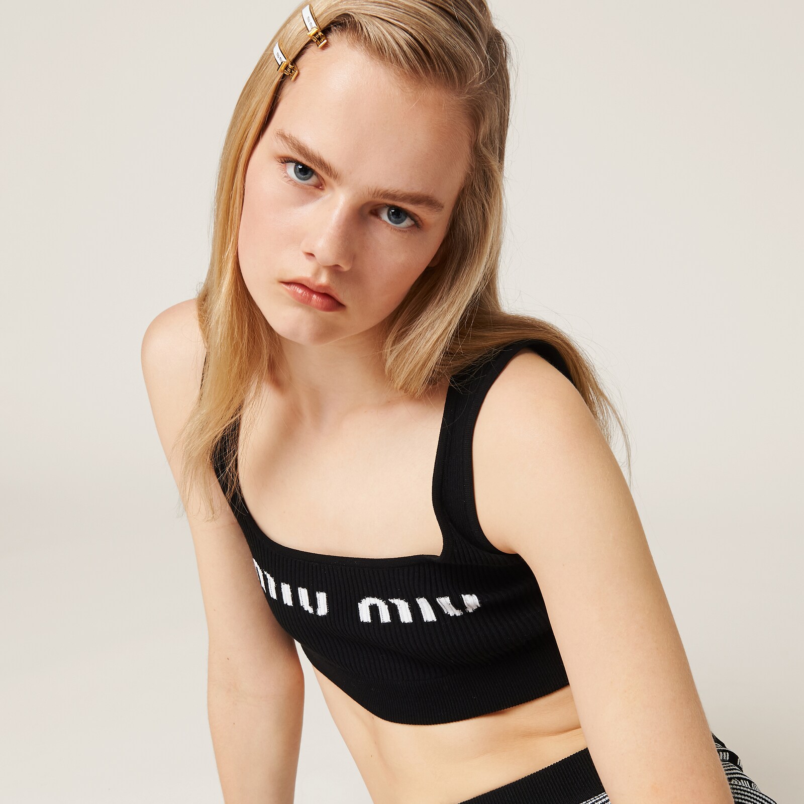 Miumiu 2026 Vest Black and Cream Polyester Viscose