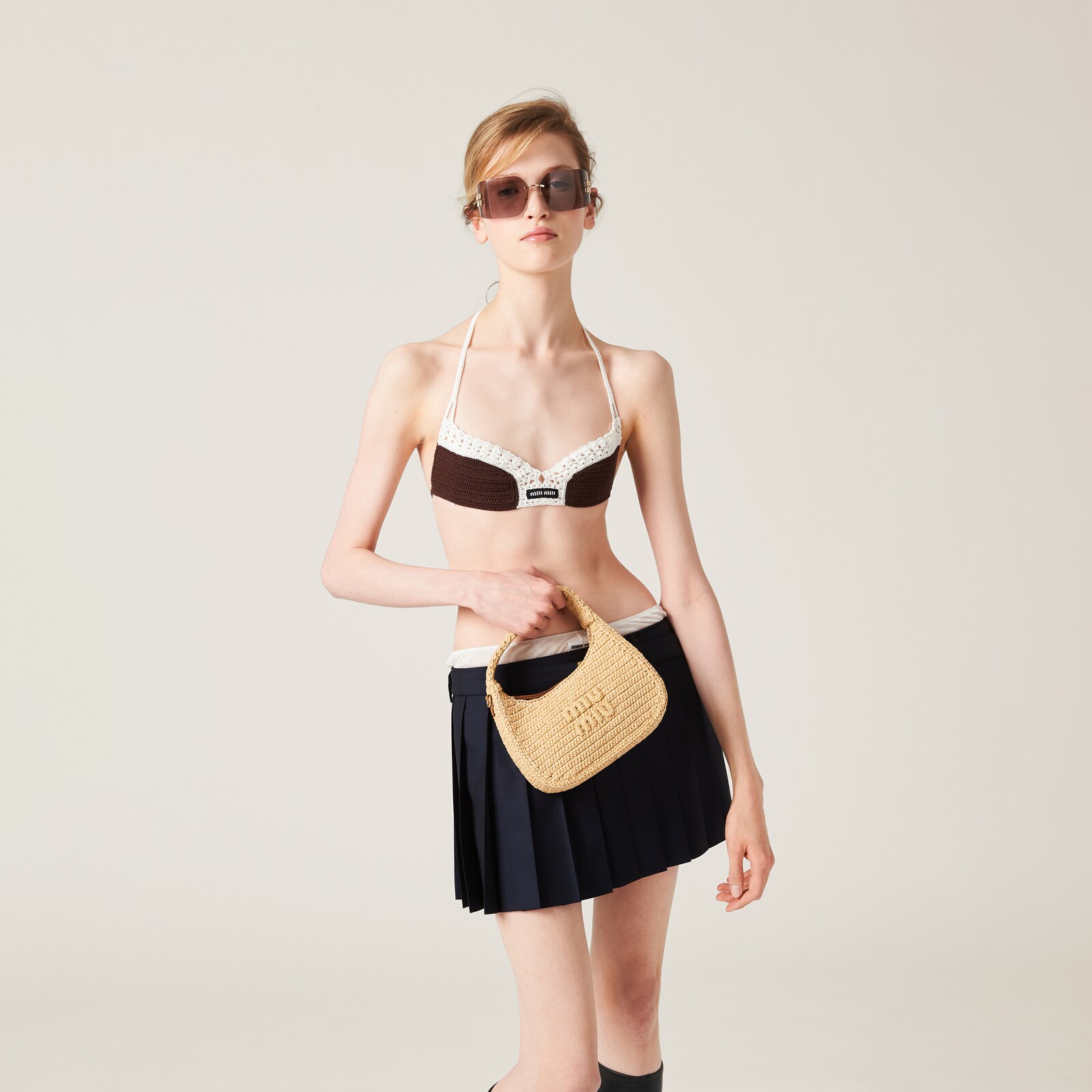 Cocoa Brown Cotton Knit Bra Miu Miu