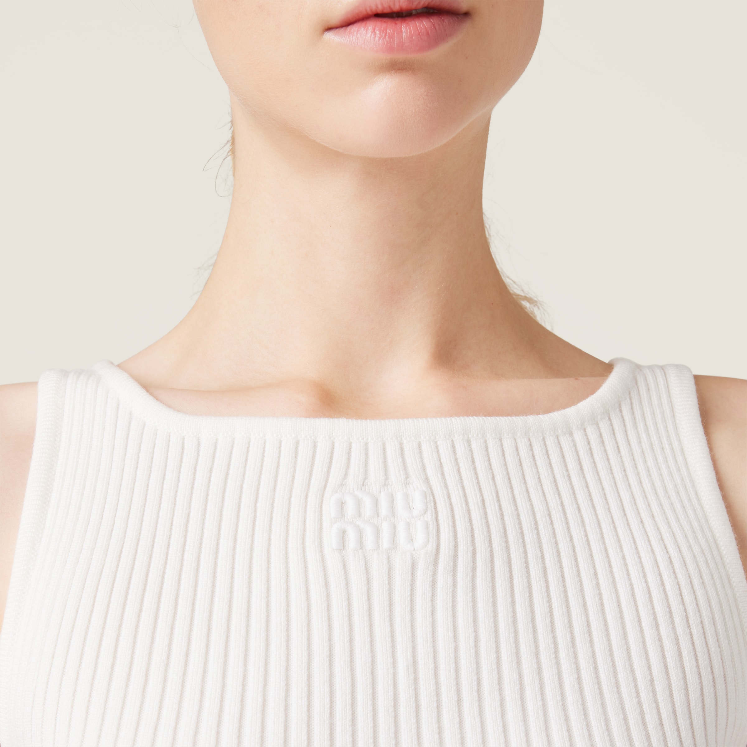 Miu Miu Ribbed Knit Wool Tank Top In White