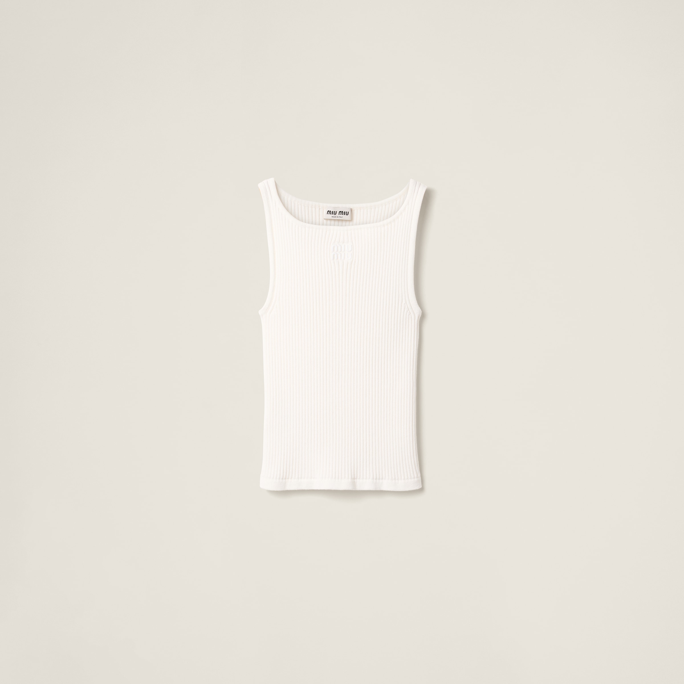 Miu Miu Ribbed Knit Wool Tank Top In White