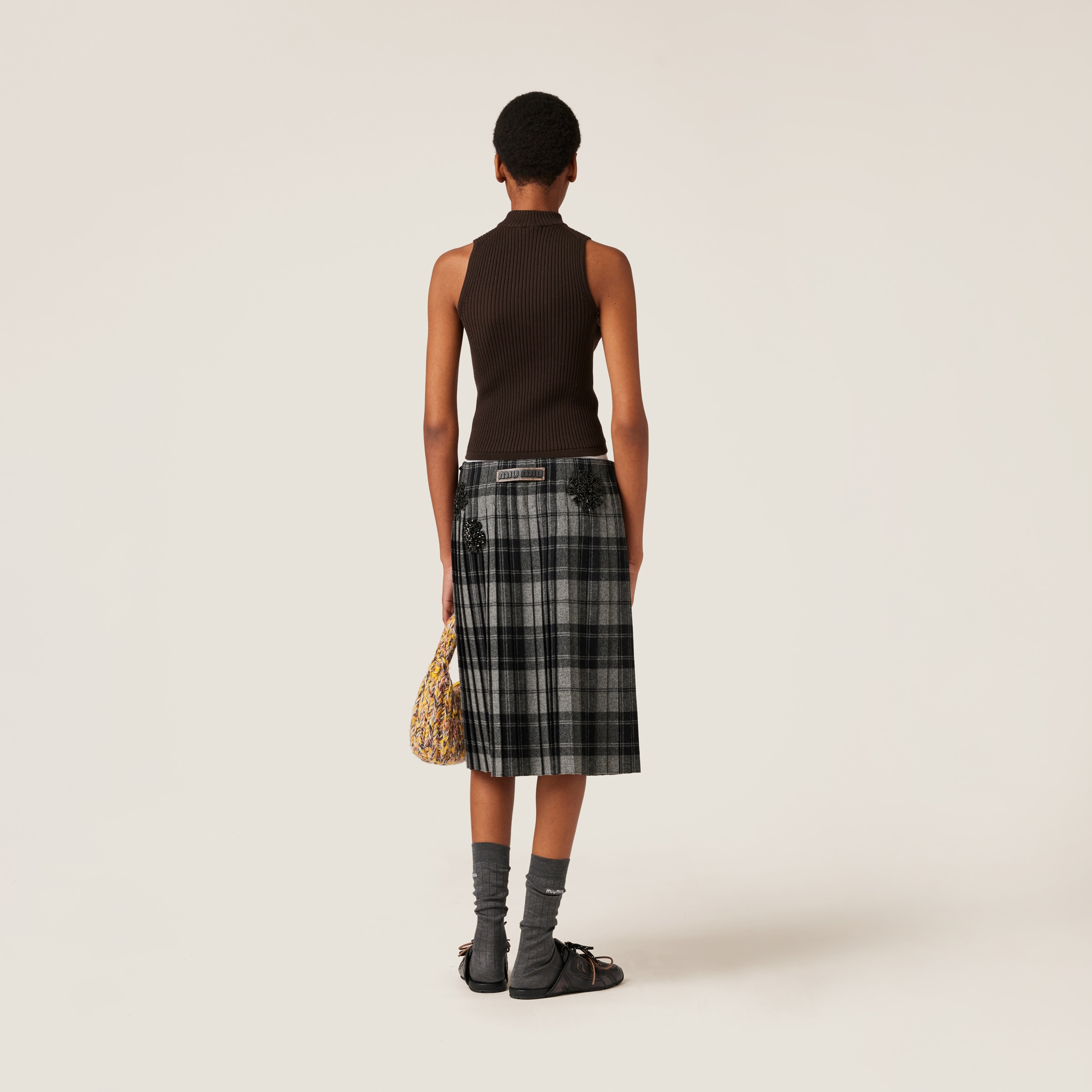 Miu Miu Ribbed Knit Wool Turtleneck Top In Cocoa Brown