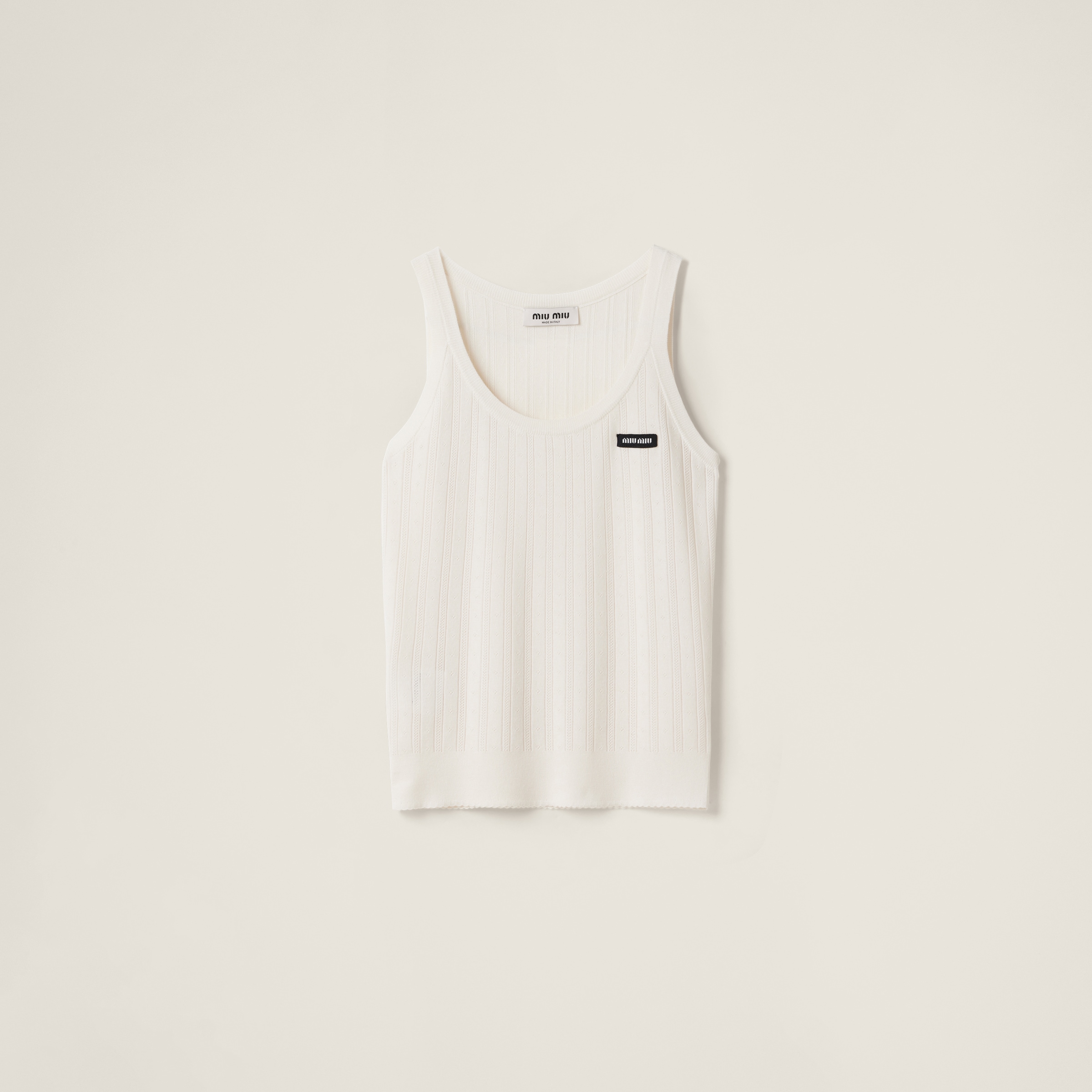 Miu Miu Scoop Neck Cashmere Silk Tank Top In White