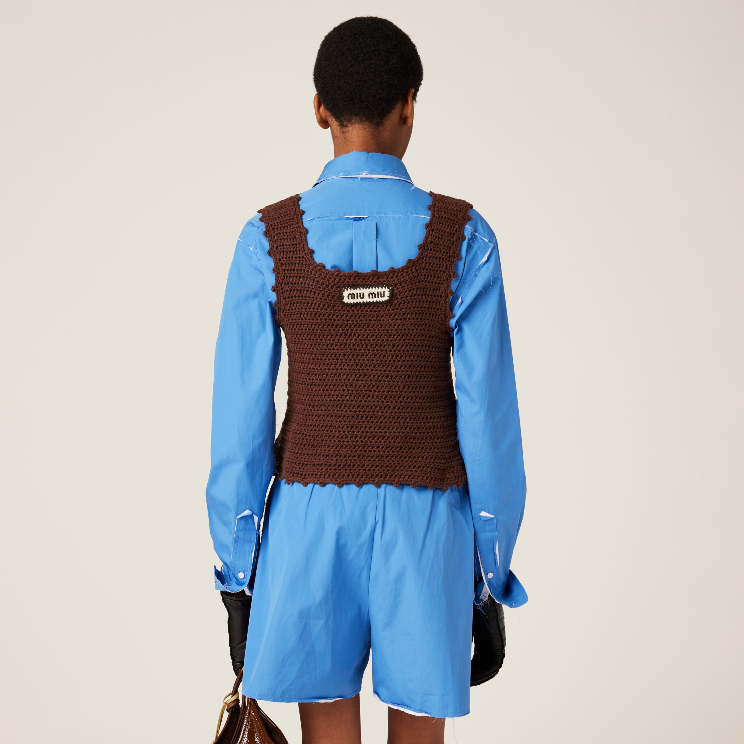Miu Miu Crochet Cashmere Top In Cocoa Brown