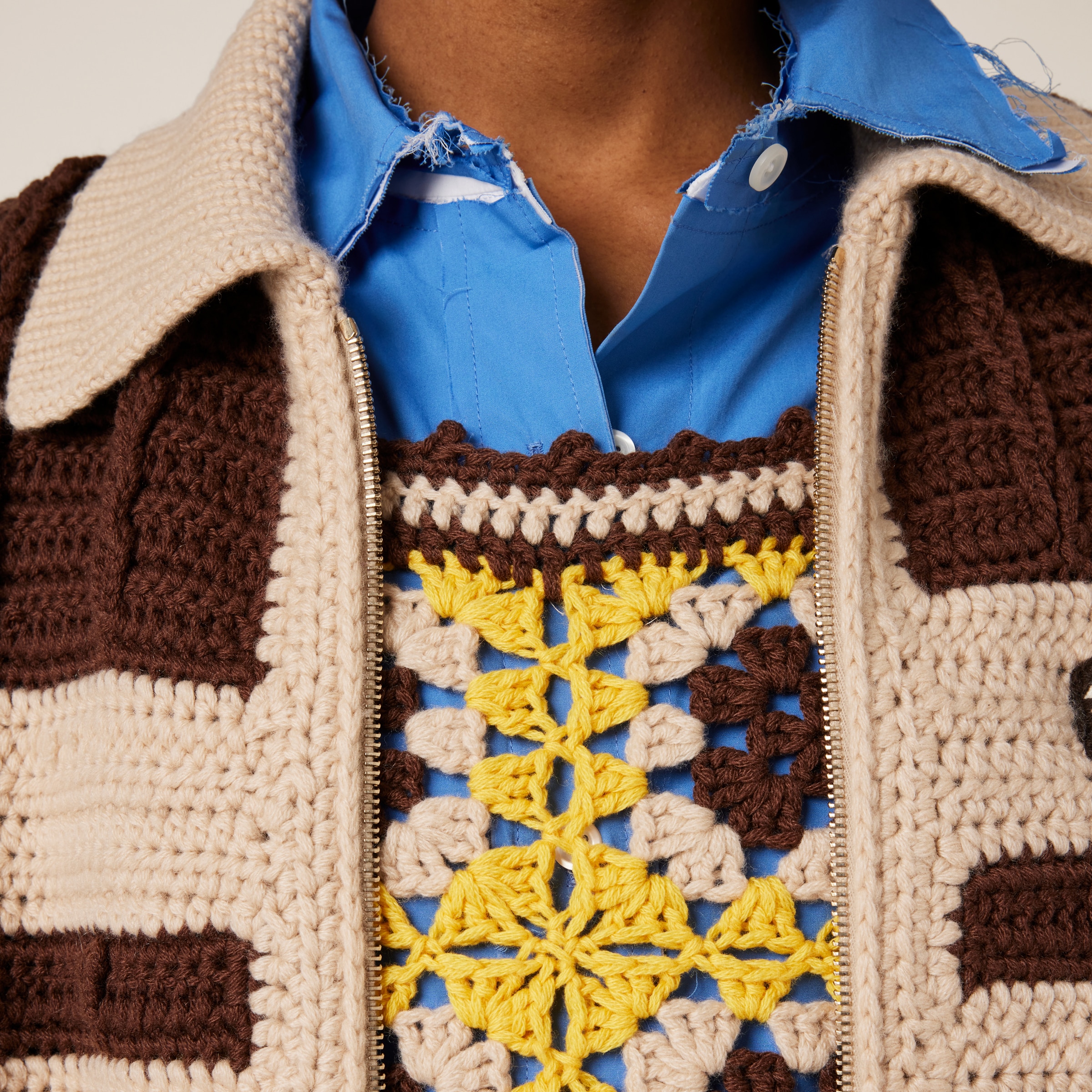 Miu Miu Crochet Cashmere Top In Cocoa Brown
