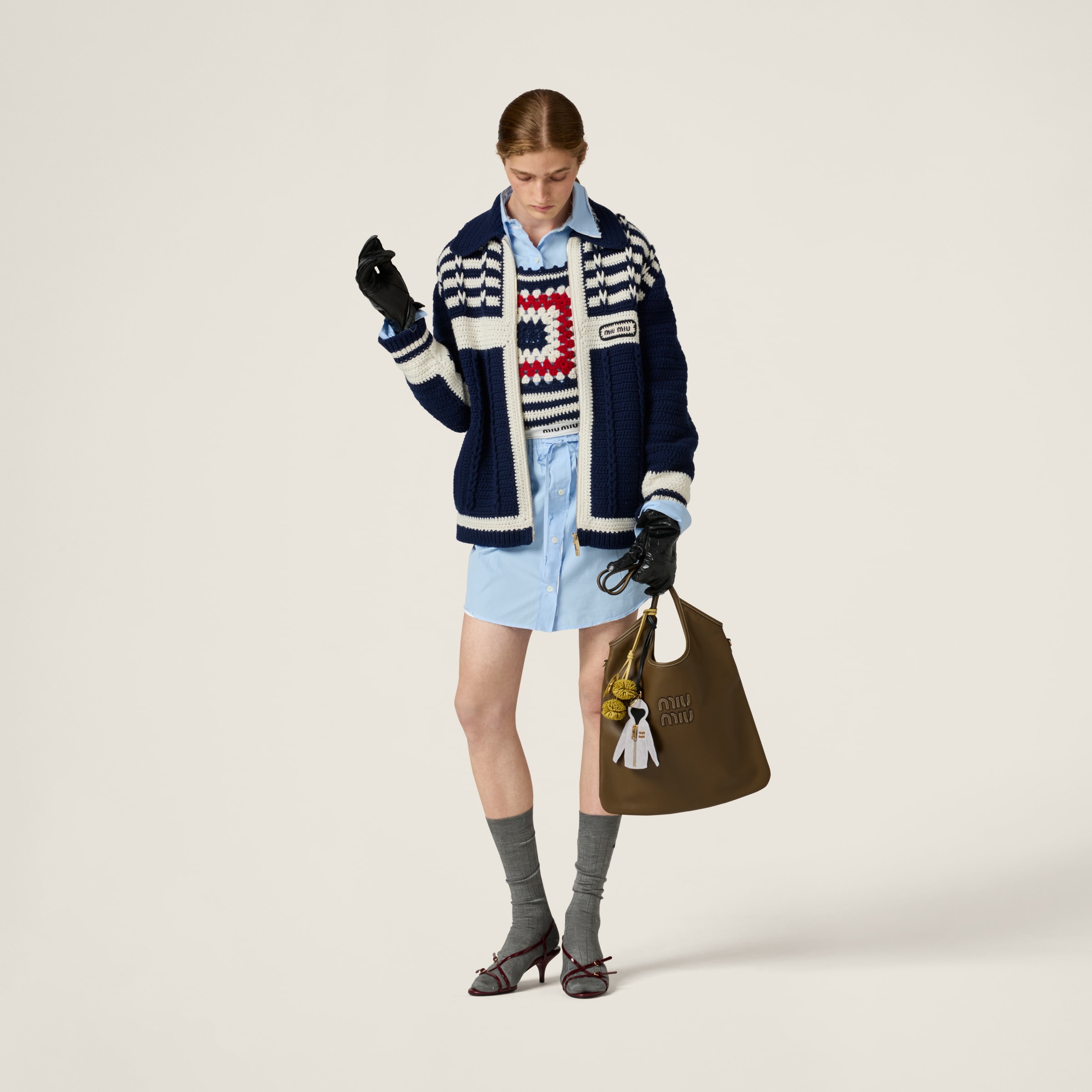 Miu Miu Crochet Cashmere Top In Navy