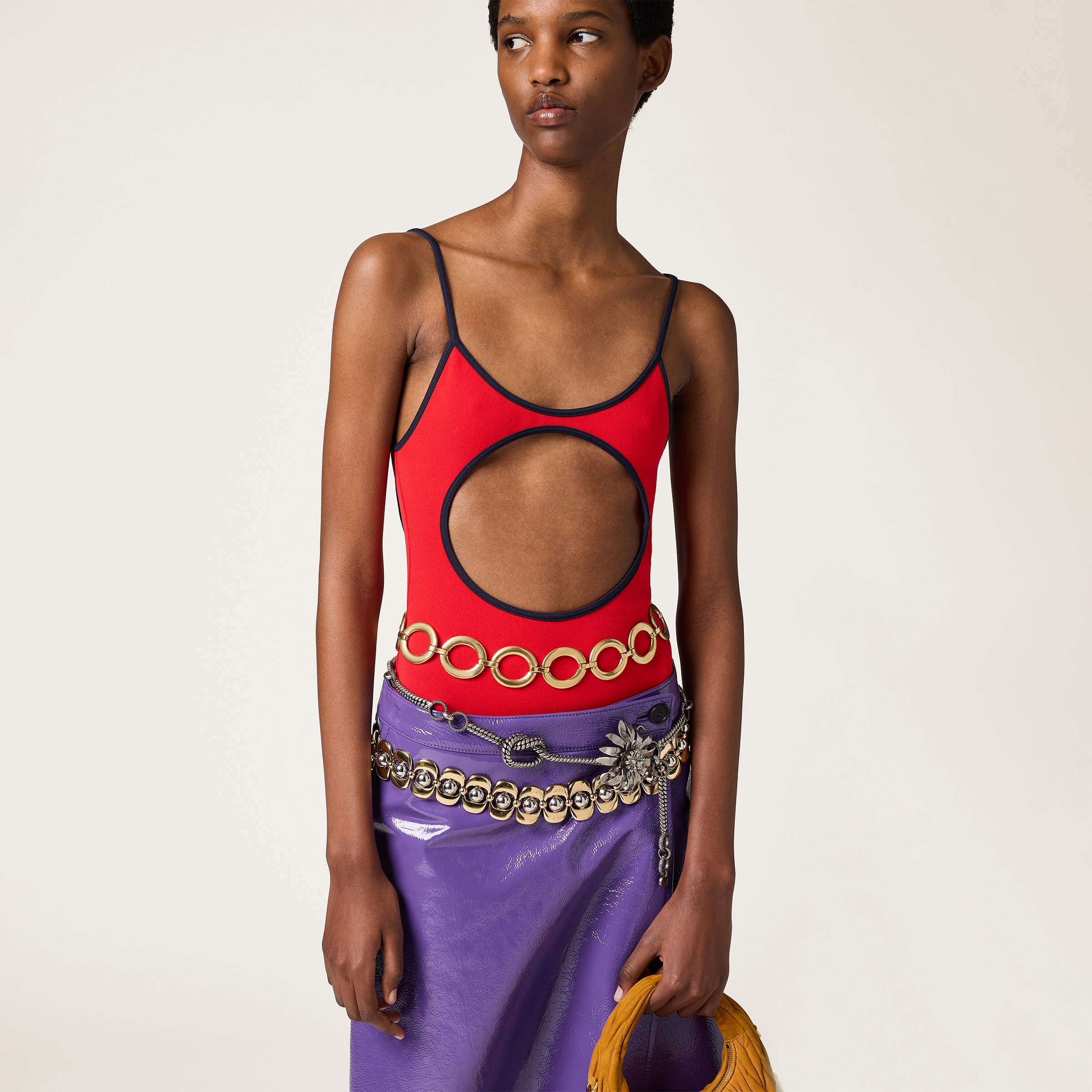 Miu Miu Technical Knit Swimsuit In Red/blue