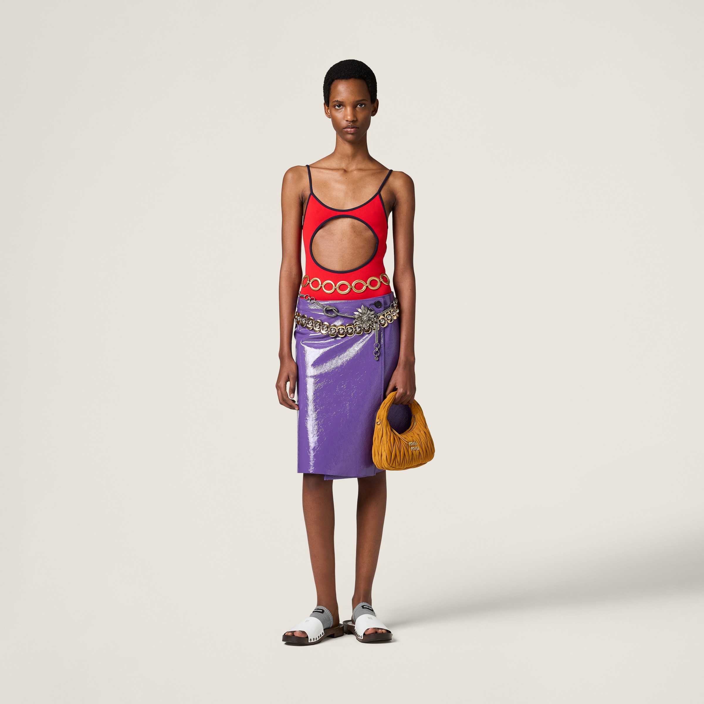 Miu Miu Technical Knit Swimsuit In Red/blue