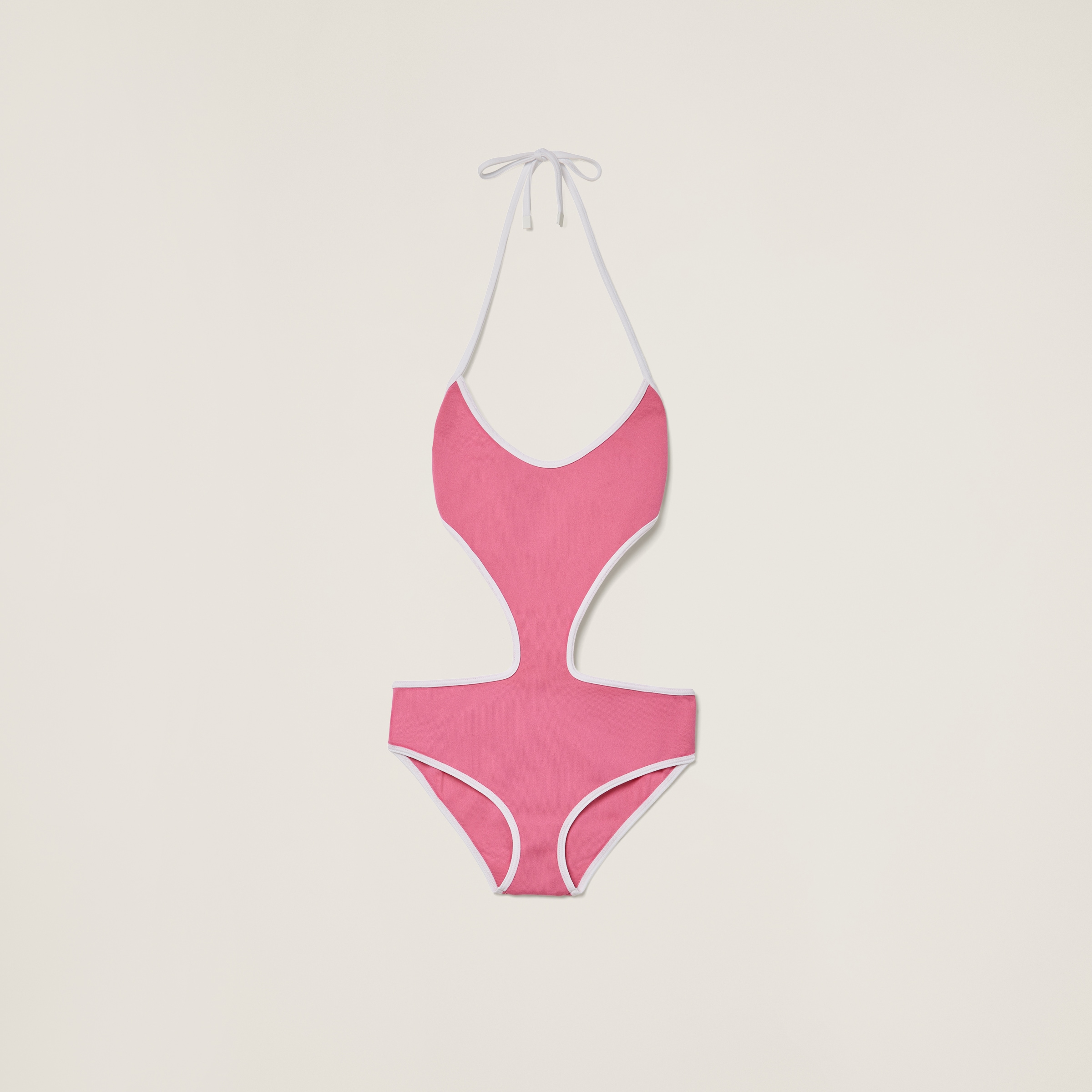 Miu Miu Technical Knit Swimsuit In Pink/white