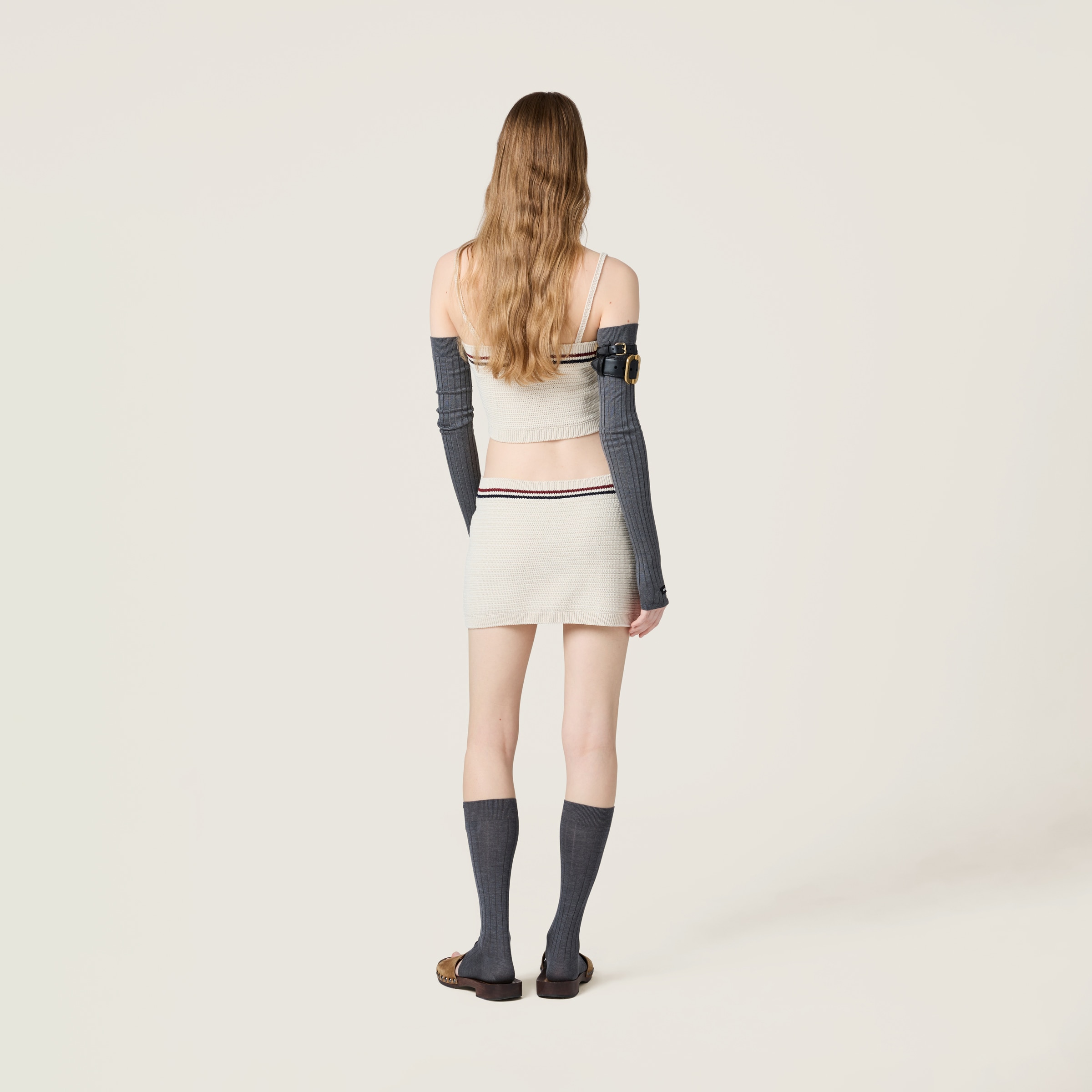 Miu Miu Cropped Textured Knit Top With Contrasting Stripes In White