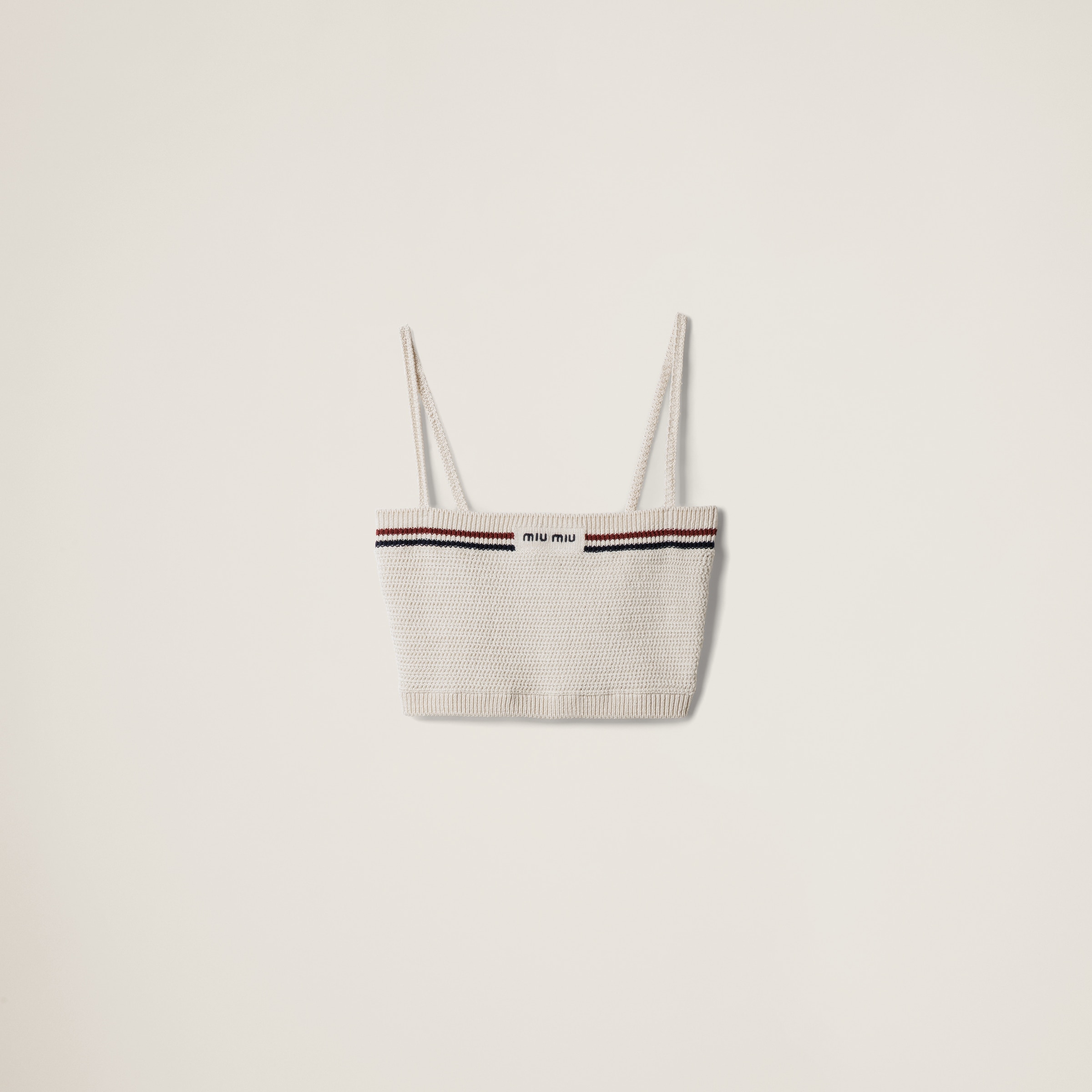 Miu Miu Cropped Textured Knit Top With Contrasting Stripes In White