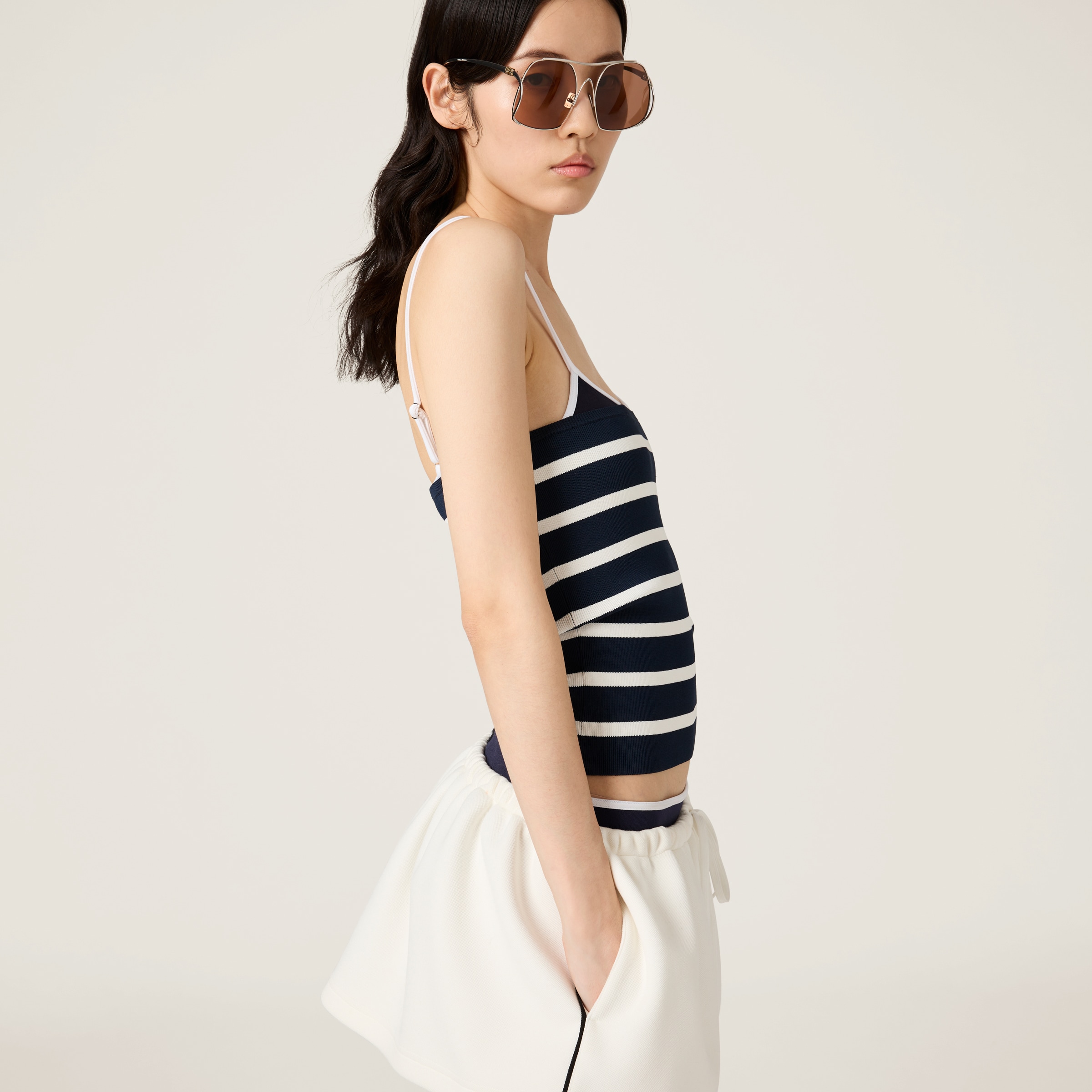 Miu Miu Striped Knit Tube Top In Black