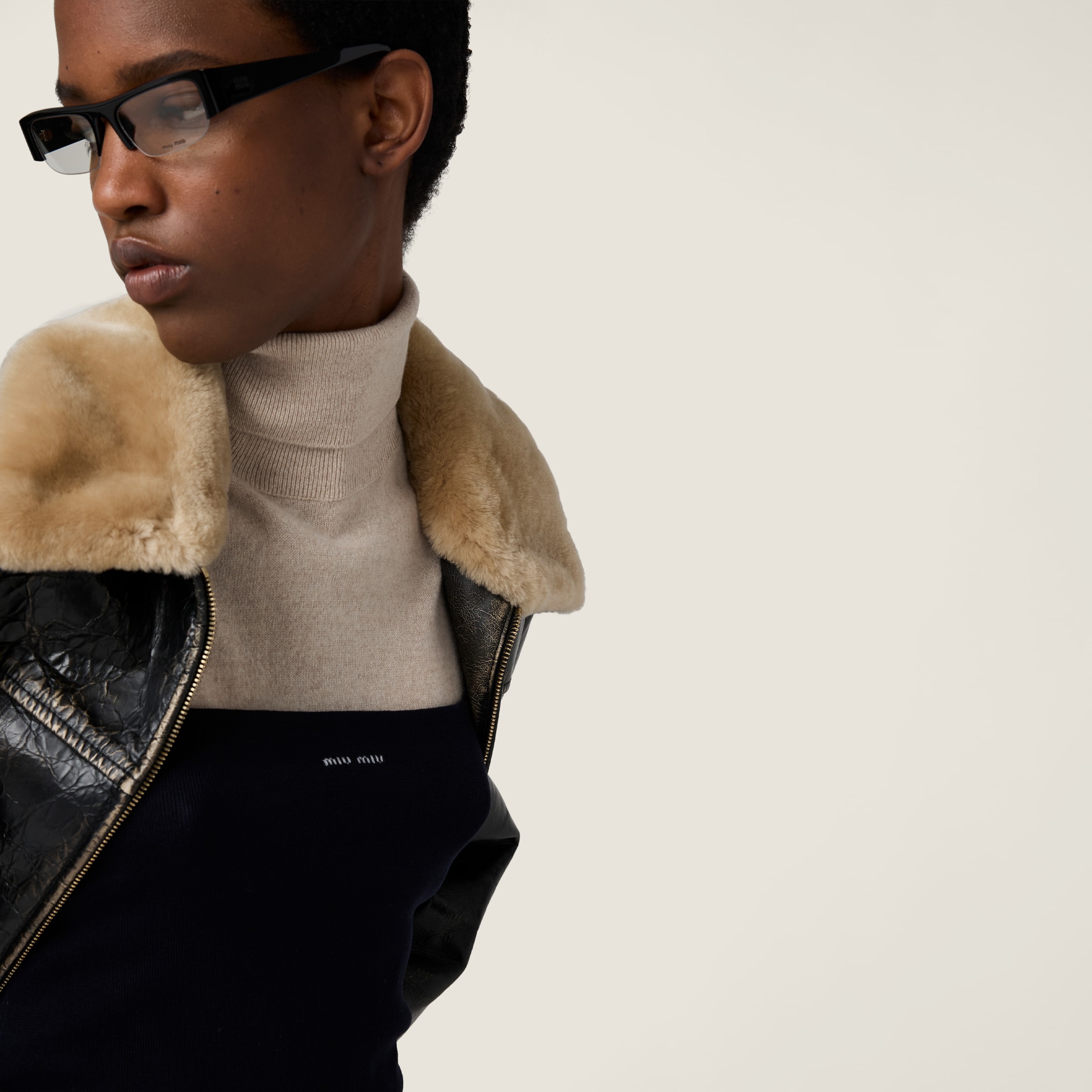 ネイビー コットンニット チューブトップ | Miu Miu