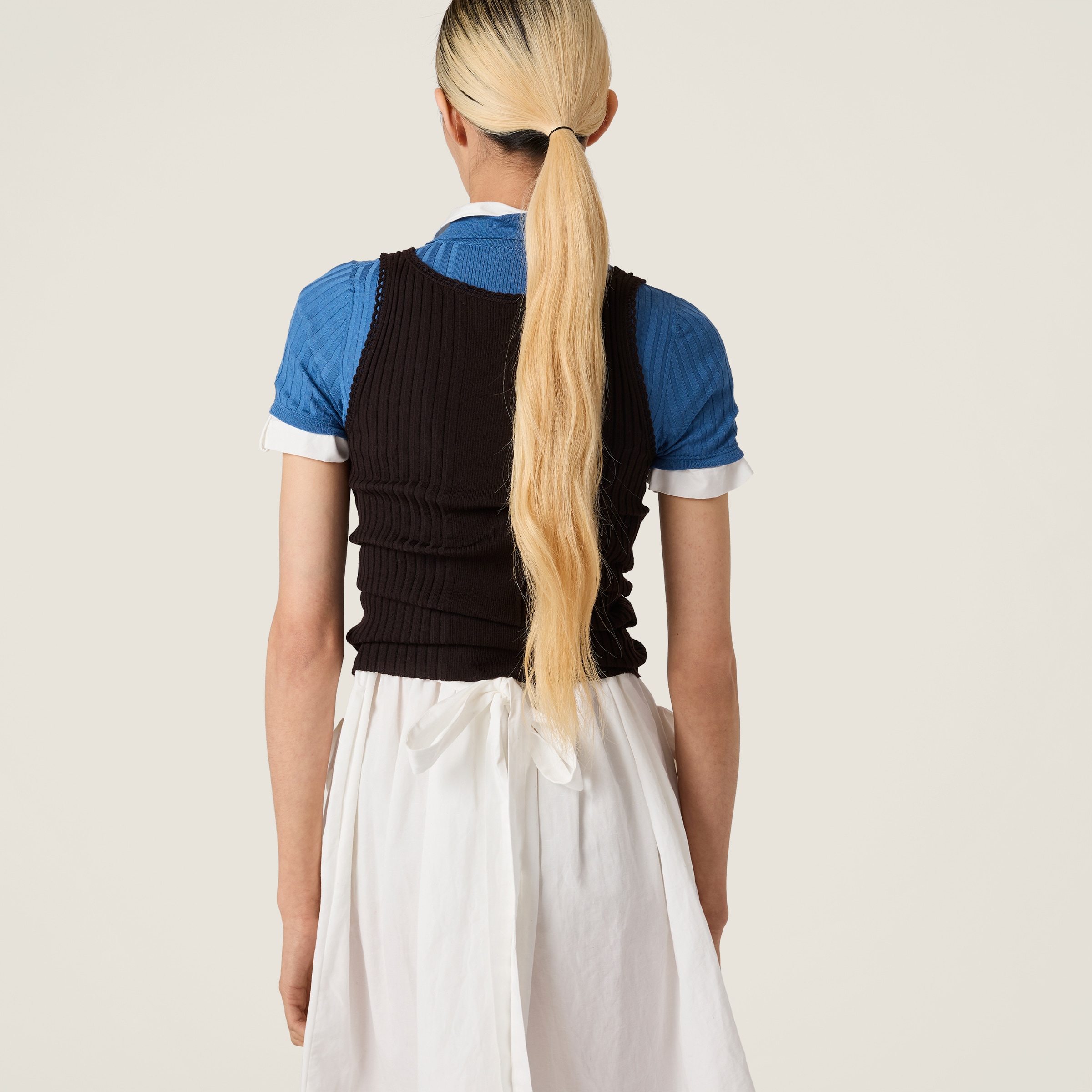 Miu Miu Ribbed Knit Wool Tank Top In Brown