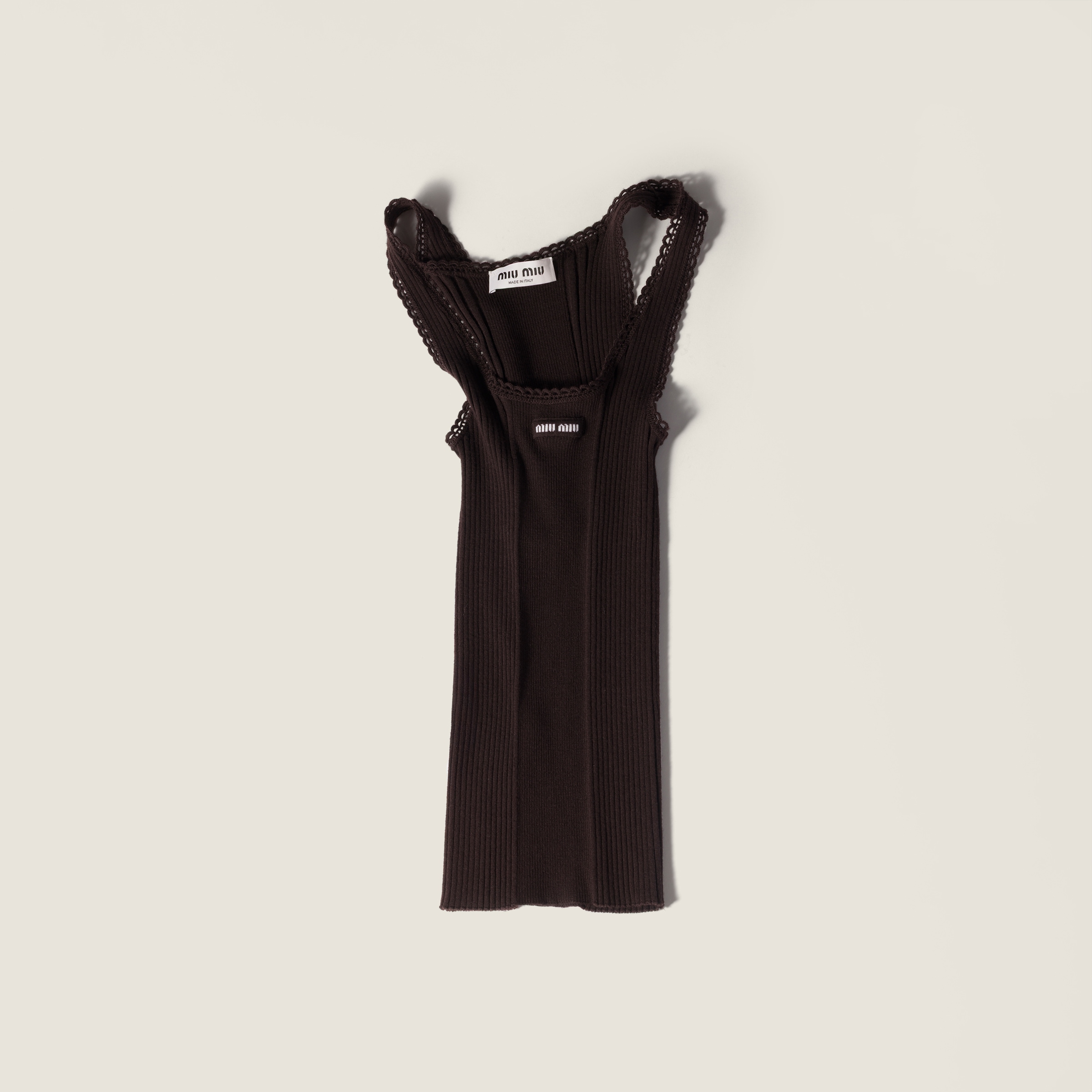 Miu Miu Ribbed Knit Wool Tank Top In Brown