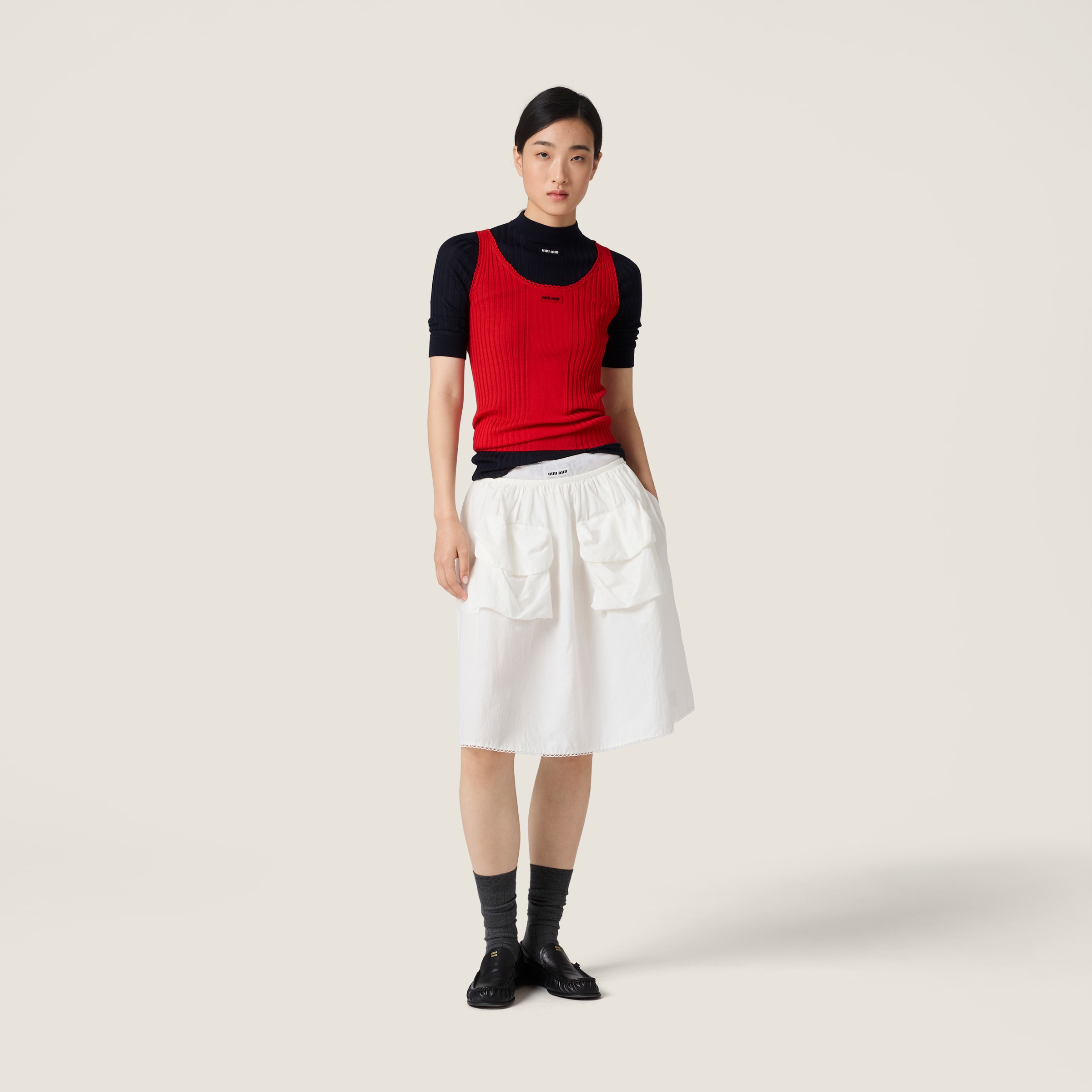 Miu Miu Ribbed Knit Wool Tank Top In Animal Print