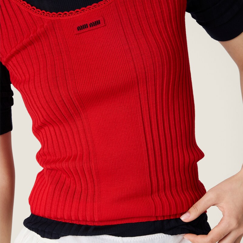 Ribbed knit wool tank top