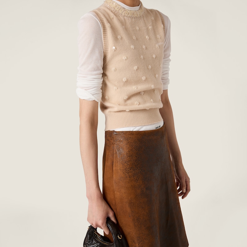 Embroidered cashmere vest