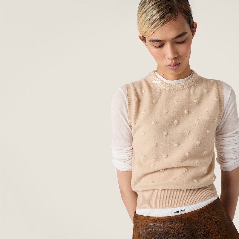 Embroidered cashmere vest