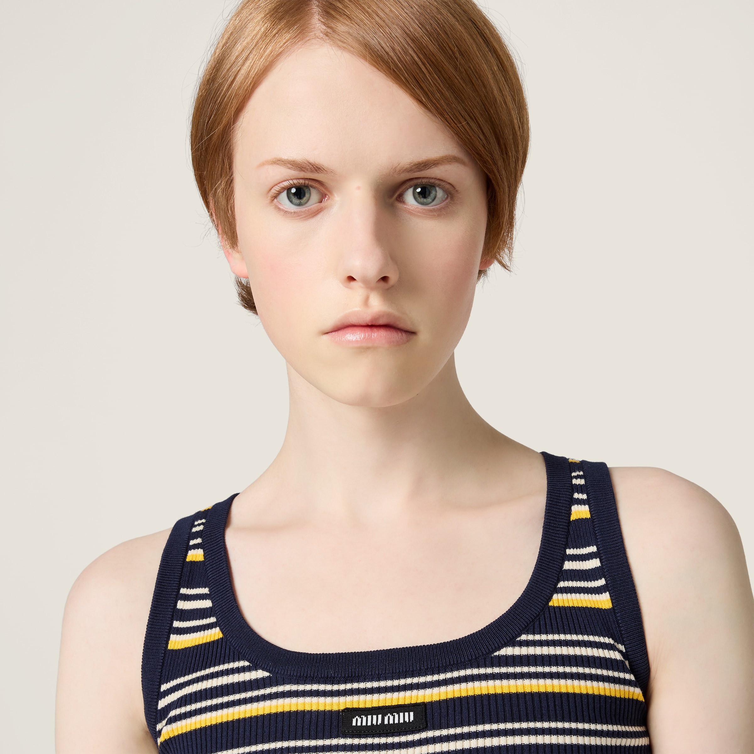 トップス MIUMIU Navy Short Tank Top Miu Miu Sleeveless Cropped Top in Navy | FWRD