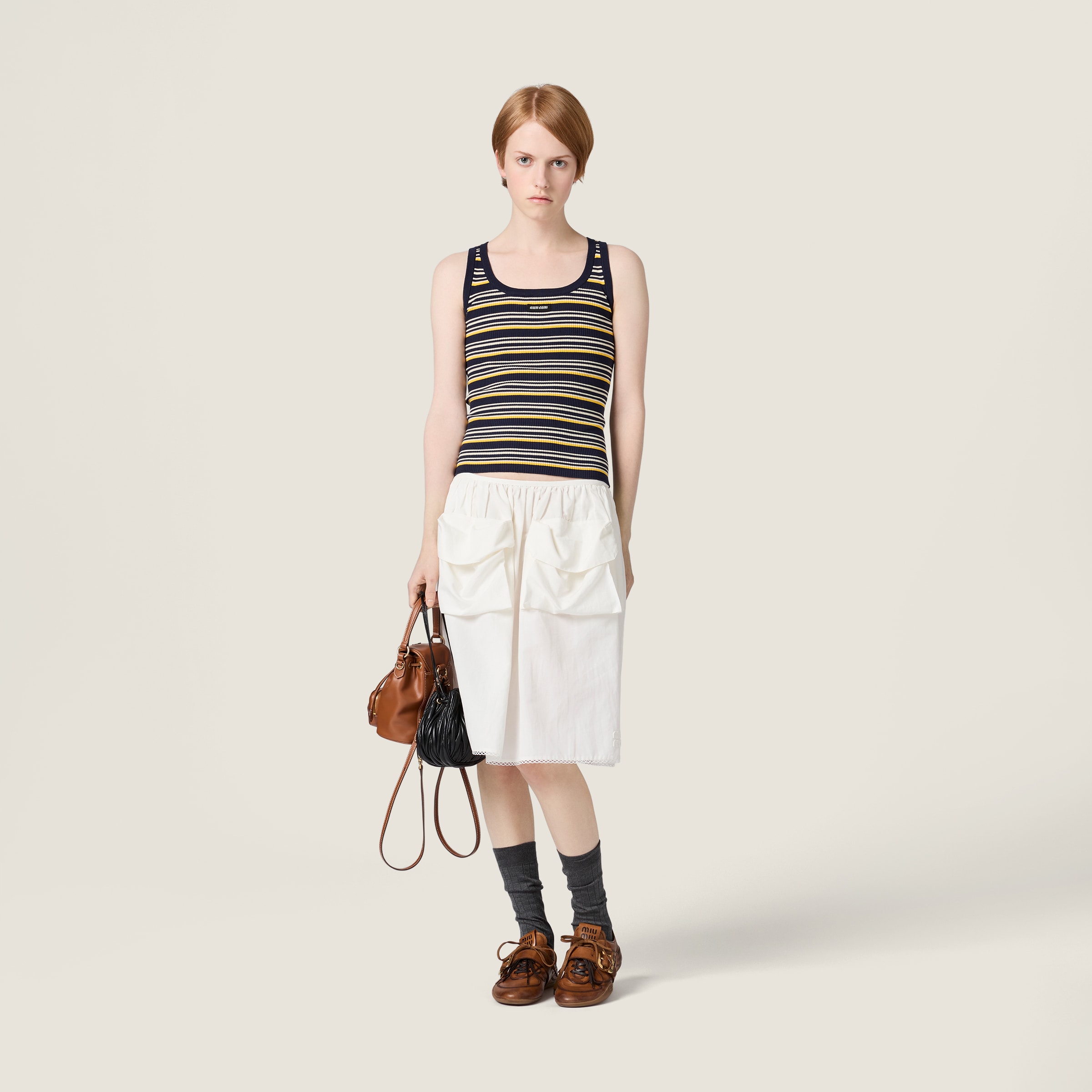 Navy Cotton Tank Top | Miu Miu - United States