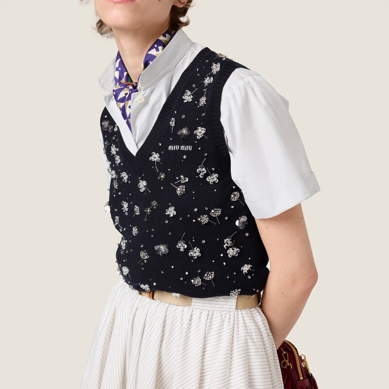 Embroidered cashmere vest