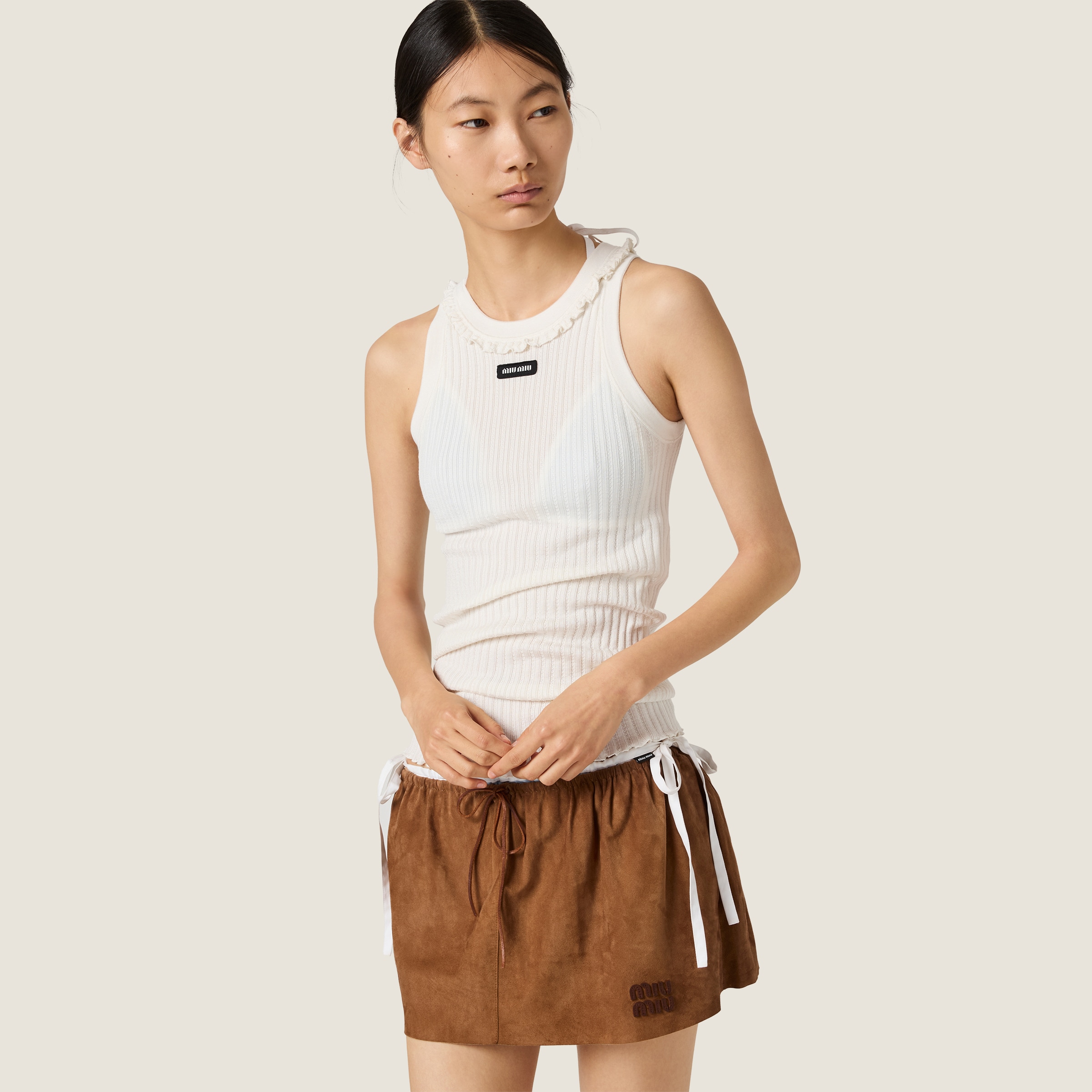 White Silk Tank Top | Miu Miu - United States