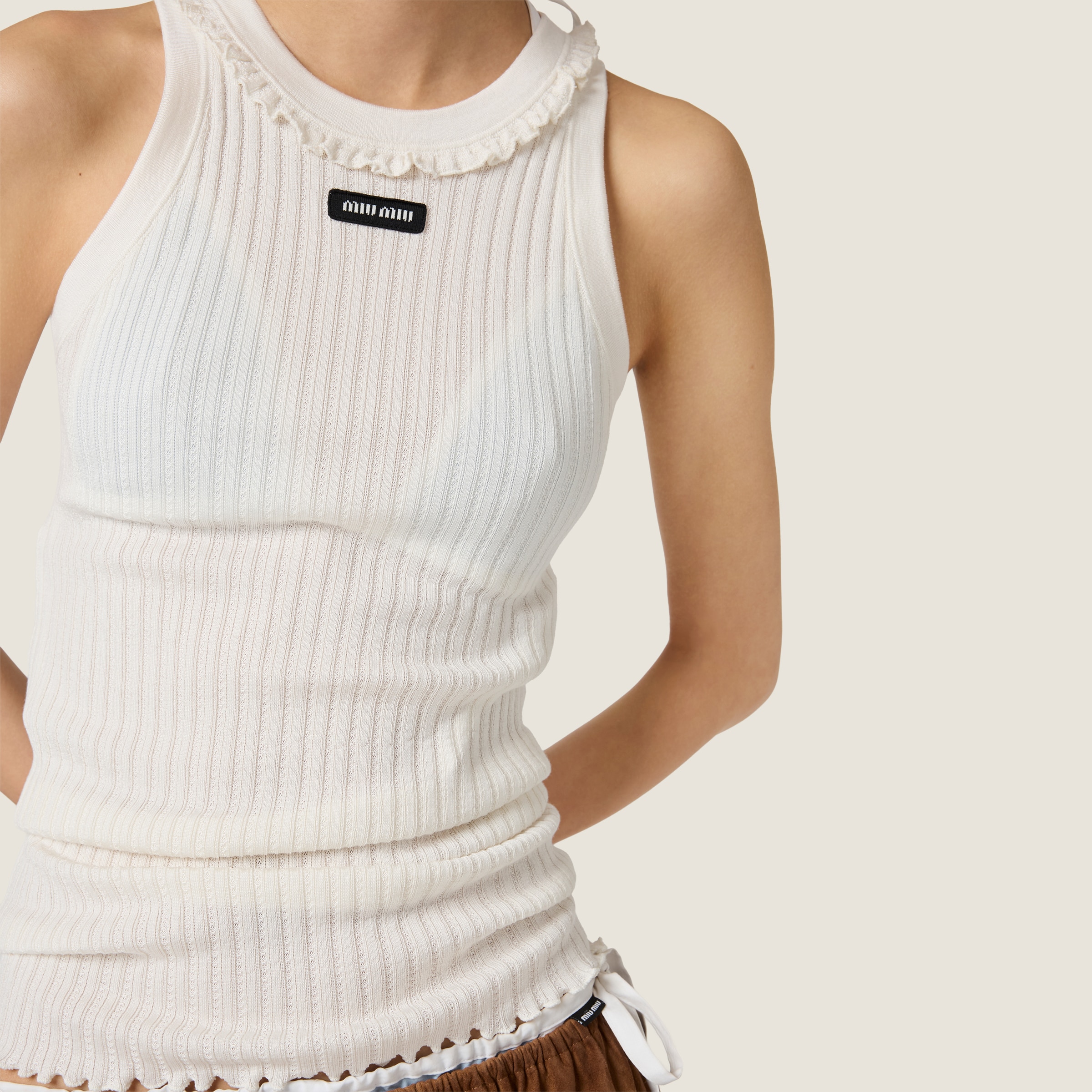 White Silk Tank Top | Miu Miu - United States
