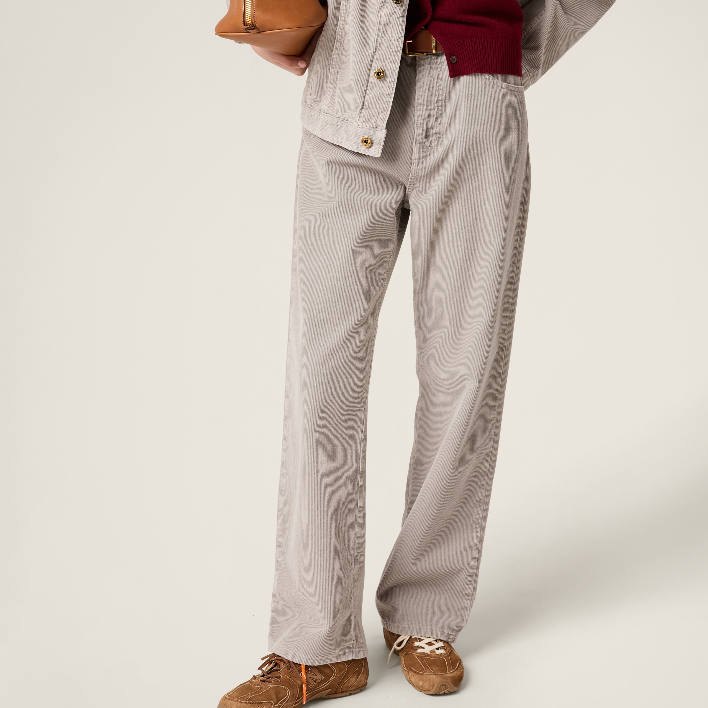 Miu Miu Garment-dyed Corduroy Pants In Granite Gray