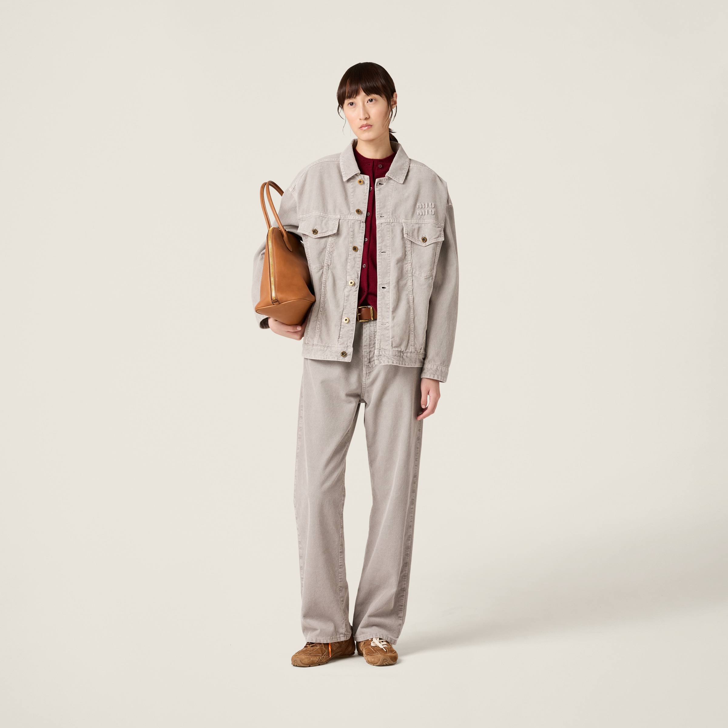 Miu Miu Garment-dyed Corduroy Pants In Granite Gray