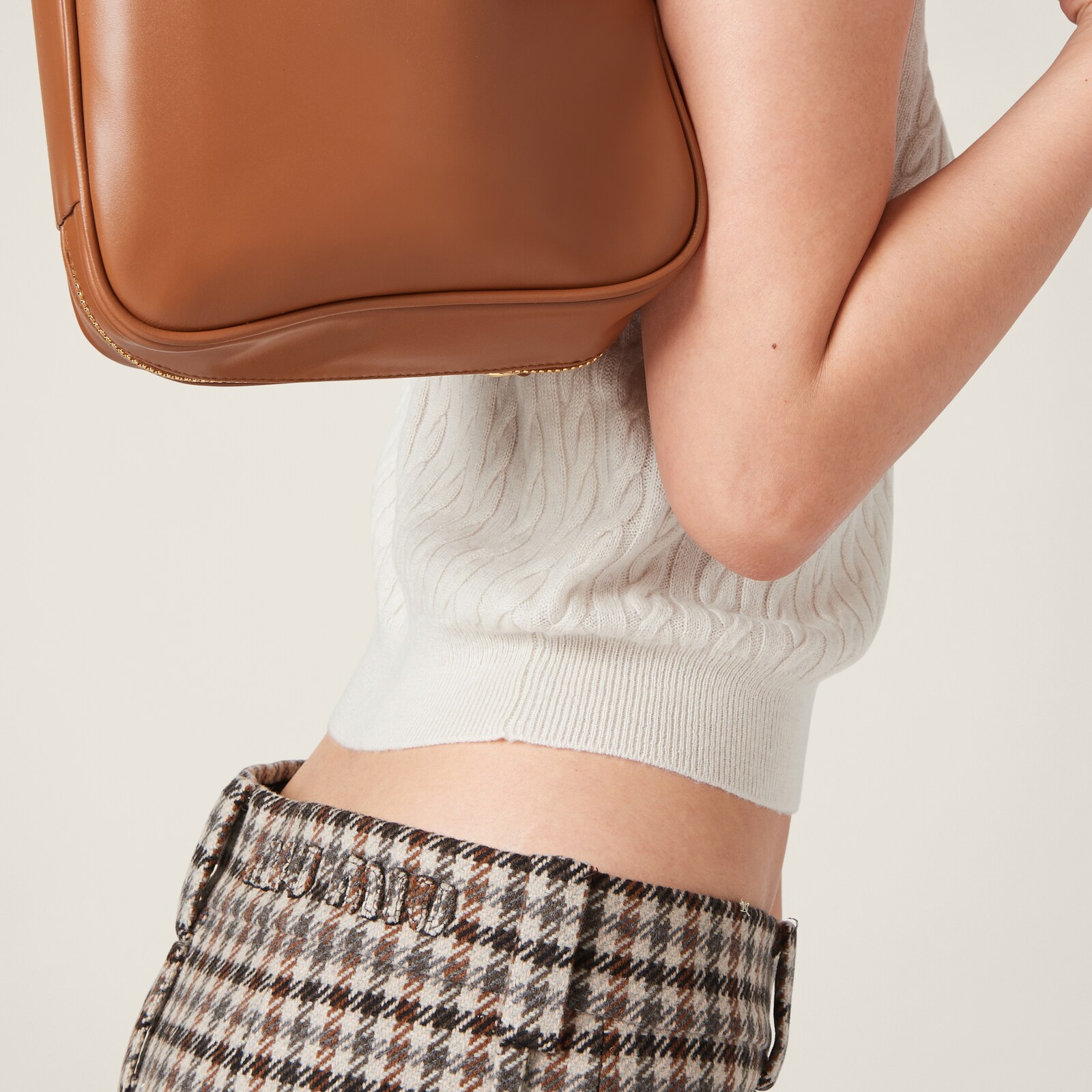 Sand+tobacco Houndstooth Check Shorts | Miu Miu