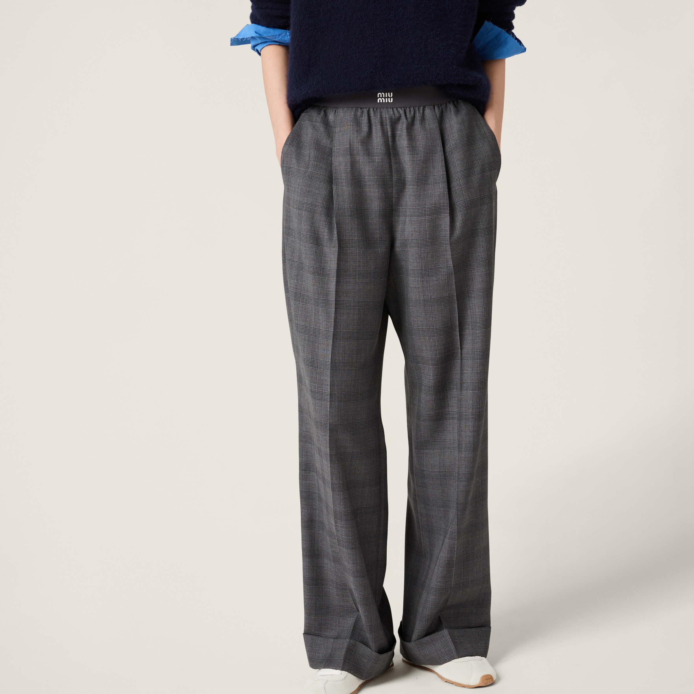 Miu Miu Pinstriped Pants In Slate Gray