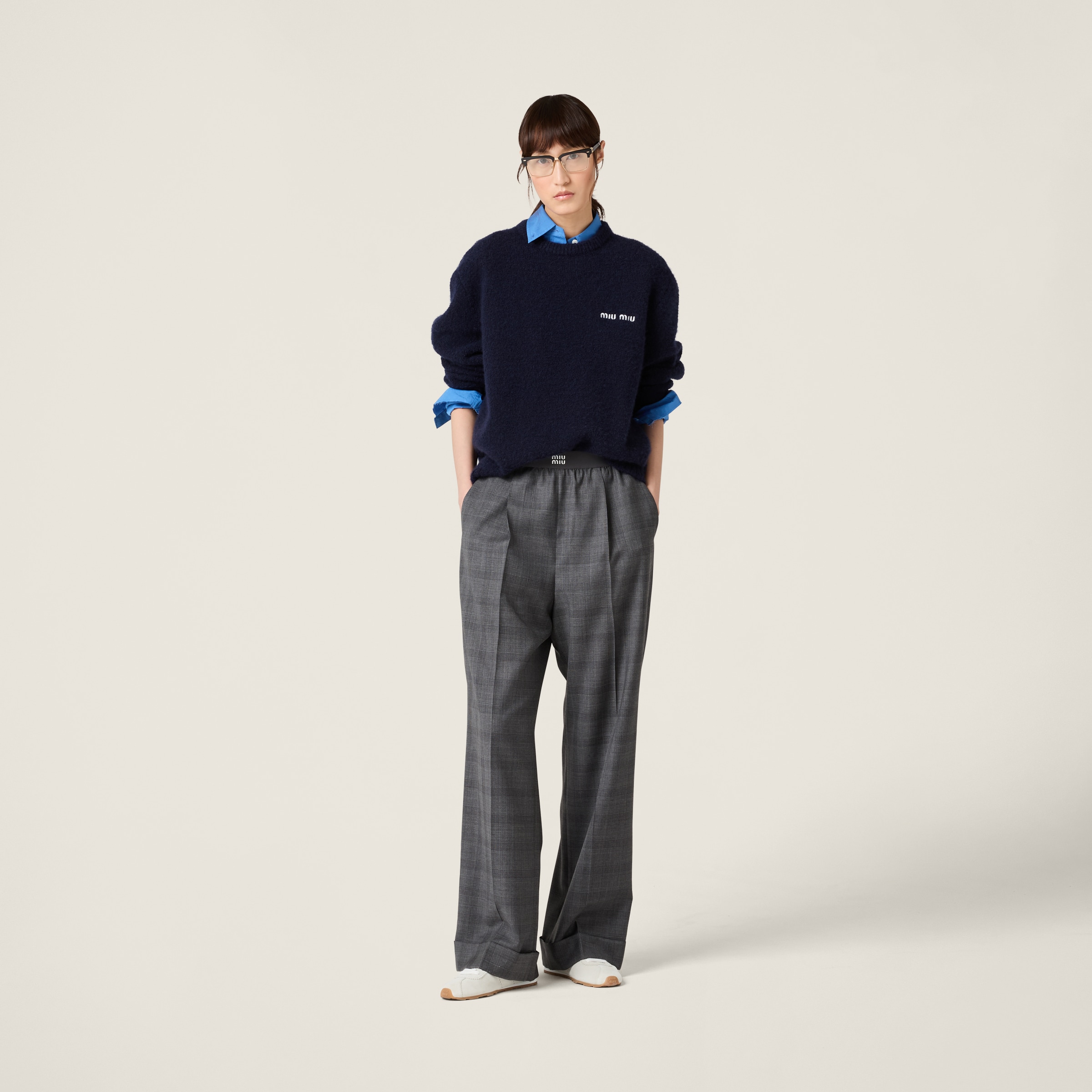 Miu Miu Pinstriped Pants In Slate Gray