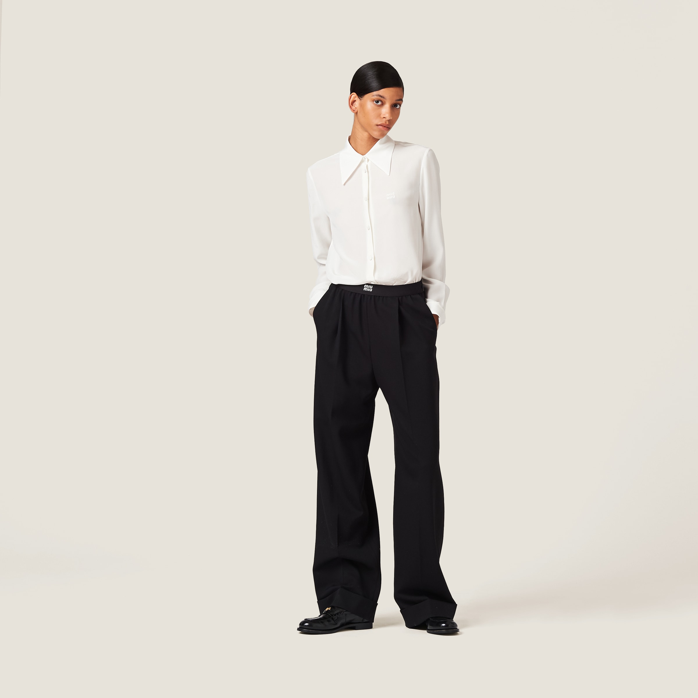 Black Grain De Poudre Pants | Miu Miu