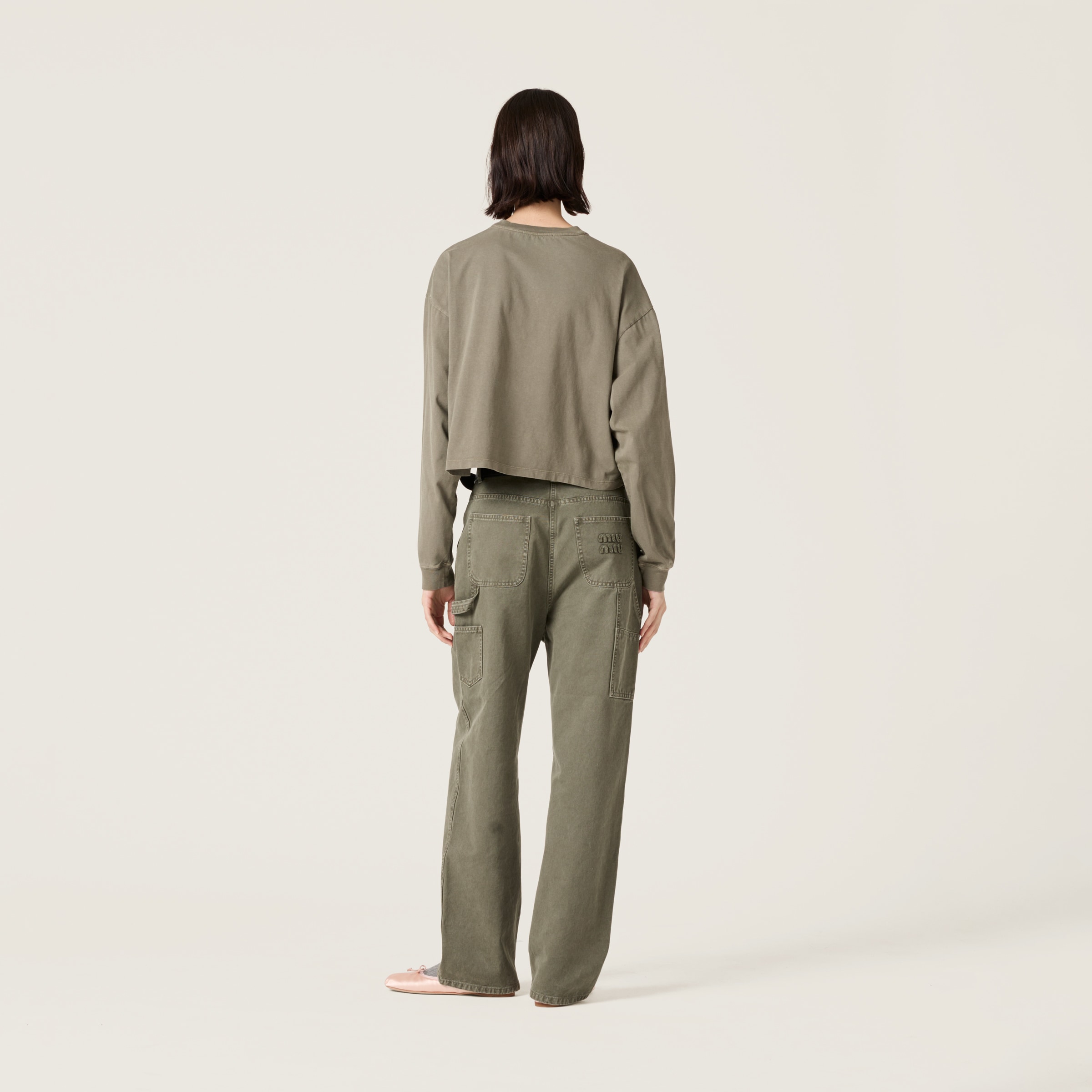 Olive Green Garment-dyed Gabardine Pants | Miu Miu