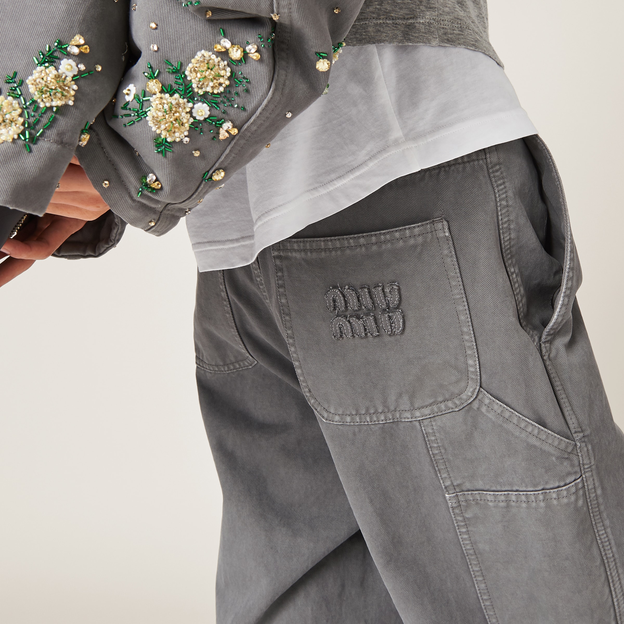 Iron Gray Garment-dyed Gabardine Pants | Miu Miu