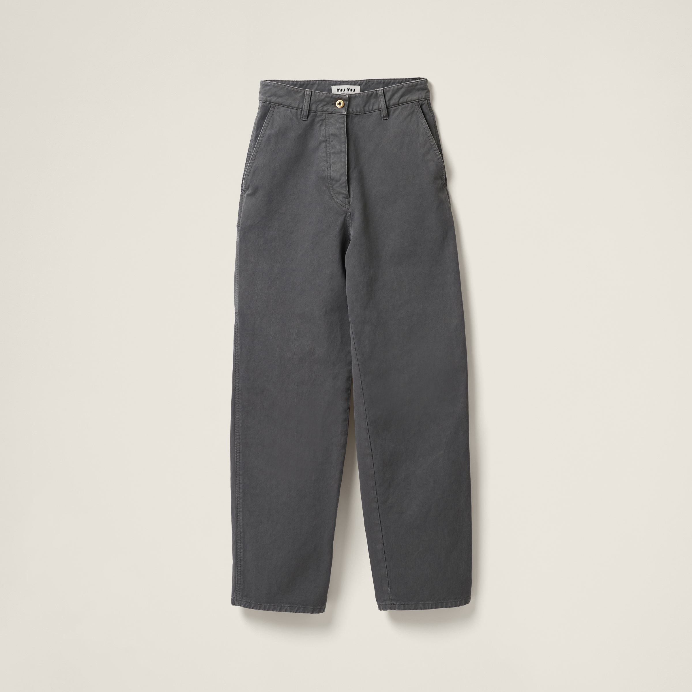 Miu Miu Garment-dyed Gabardine Pants In Iron Gray