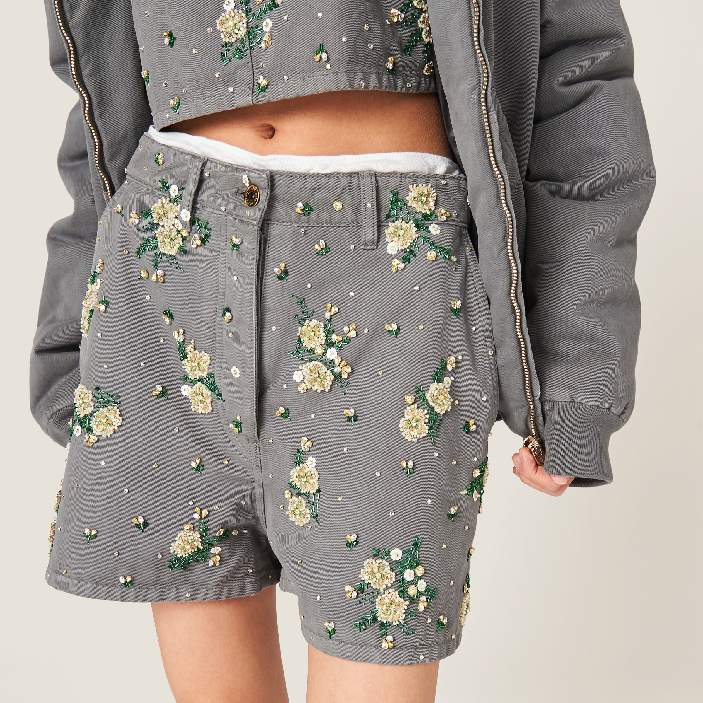 Iron Gray Garment-dyed Gabardine Bermudas | Miu Miu