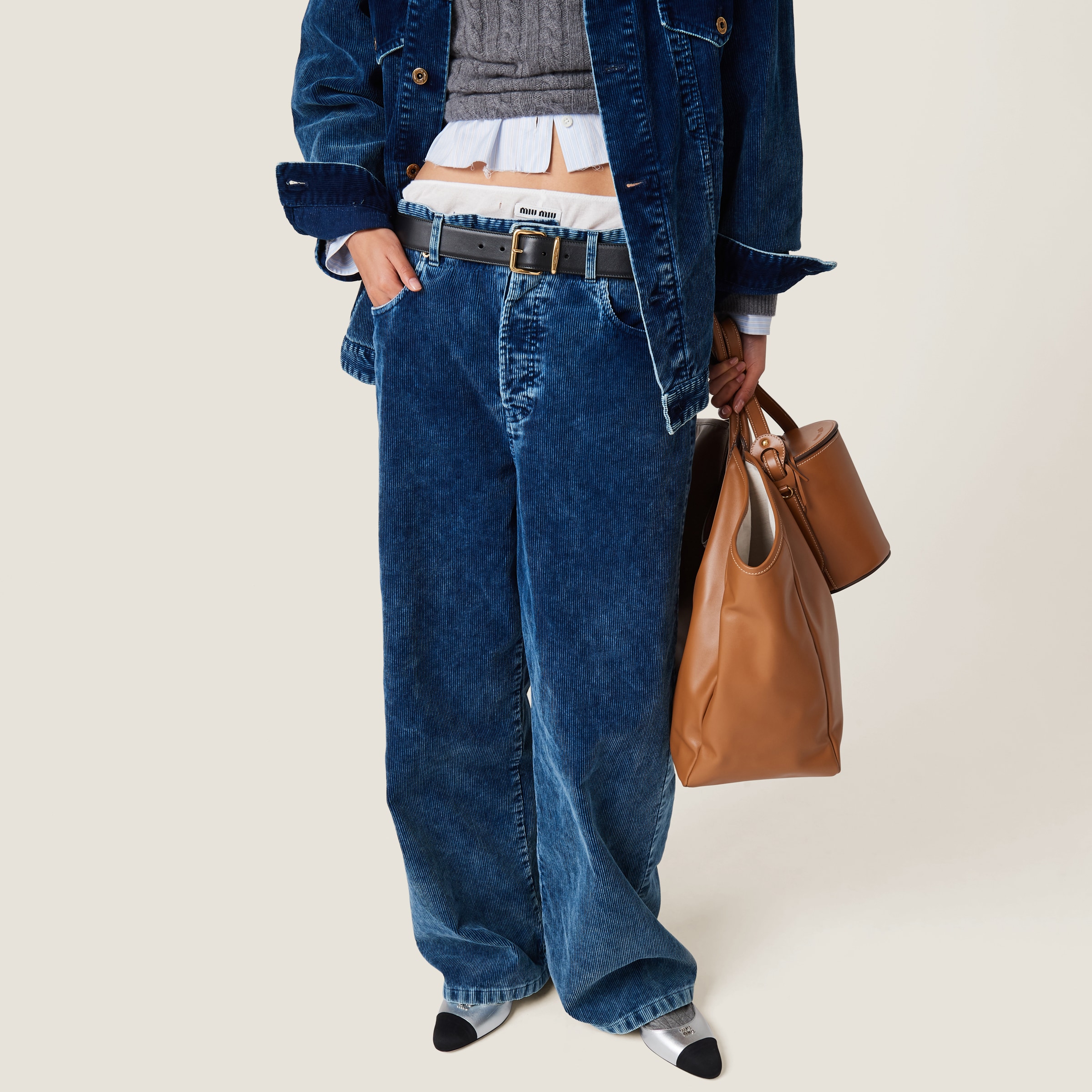 Indigo Blue Washed Corduroy Pants | Miu Miu
