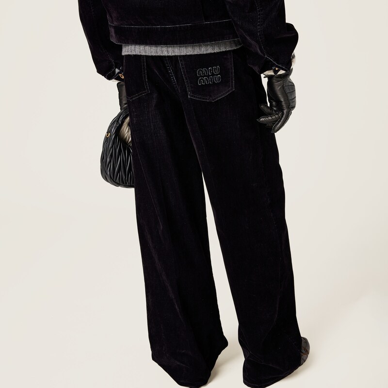 Washed flocked chambray pants