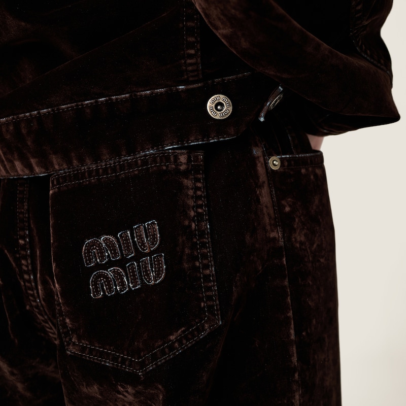 워싱 플록 샴브레이 팬츠