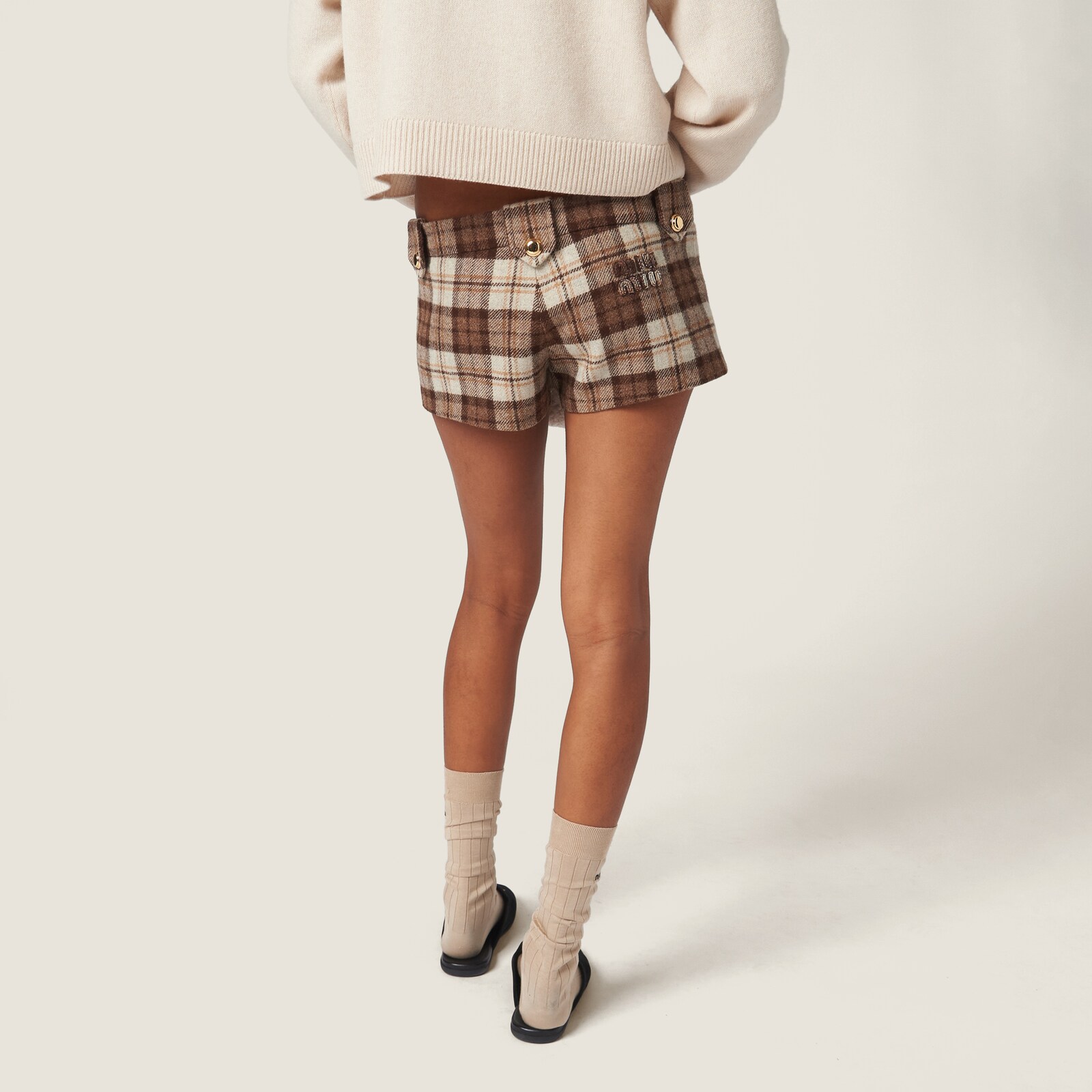 Cocoa Brown Checked Shorts | Miu Miu