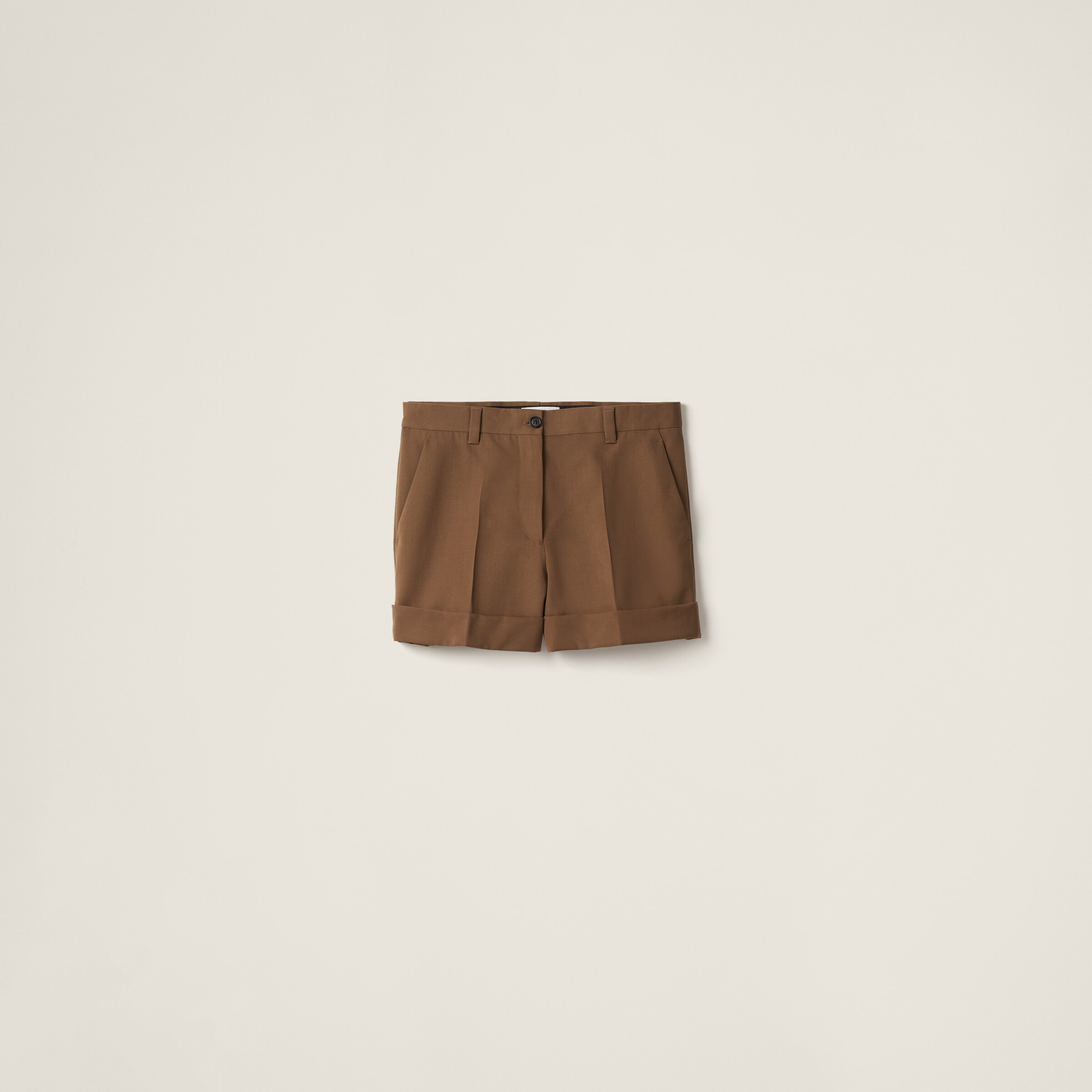 Miu Miu Bermuda Shorts In Wool Gabardine In Cork Beige