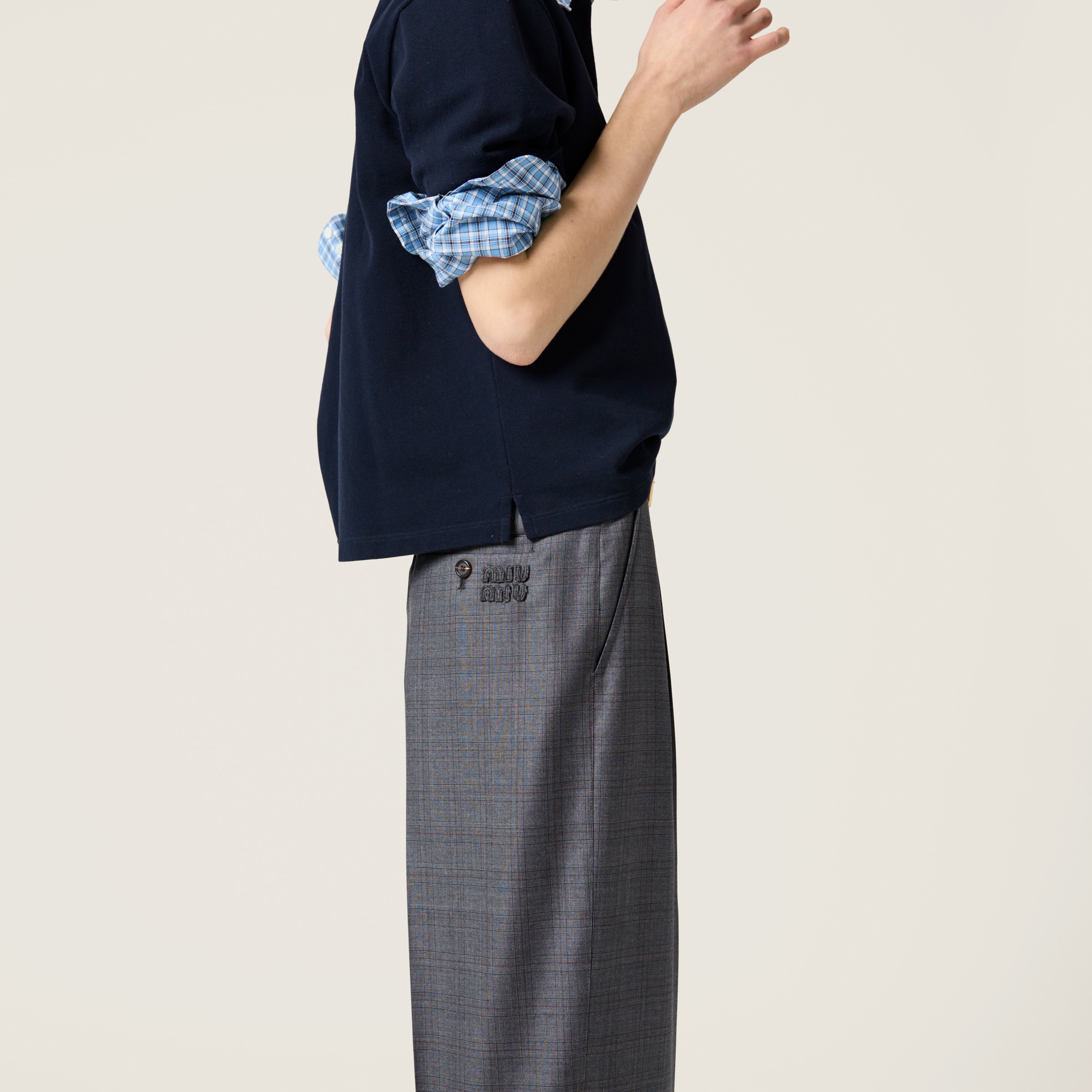 Miu Miu Prince Of Wales Check Wide Leg Wool Pants