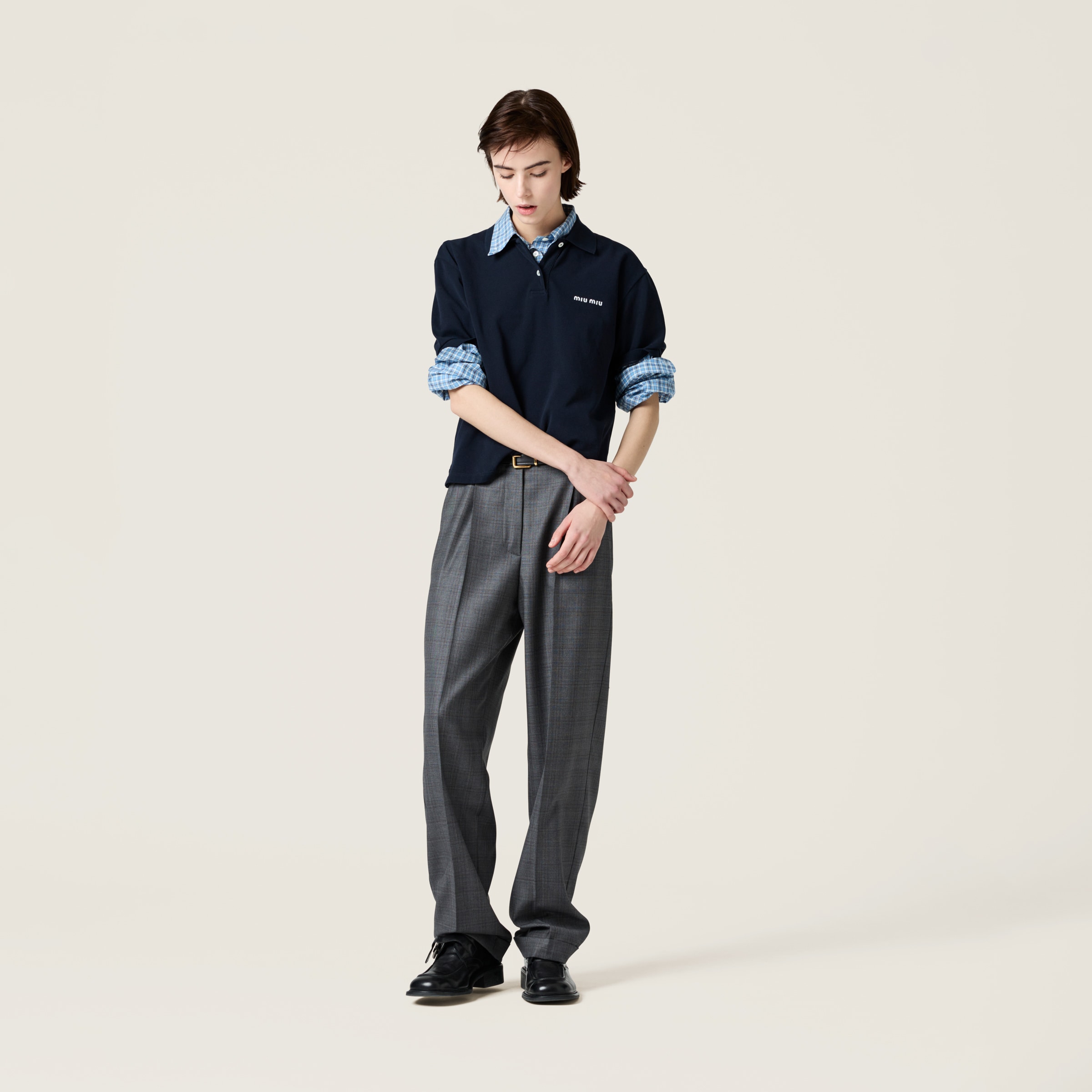 Miu Miu Prince Of Wales Check Wide Leg Wool Pants