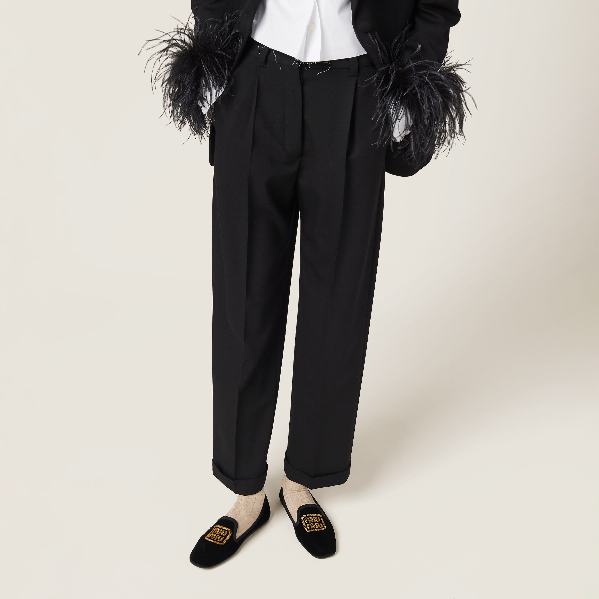パンツ MIUMIU BLACK STRETCH GRAIN DE POUDRE PANT Black Grain De Poudre Pants | Miu Miu